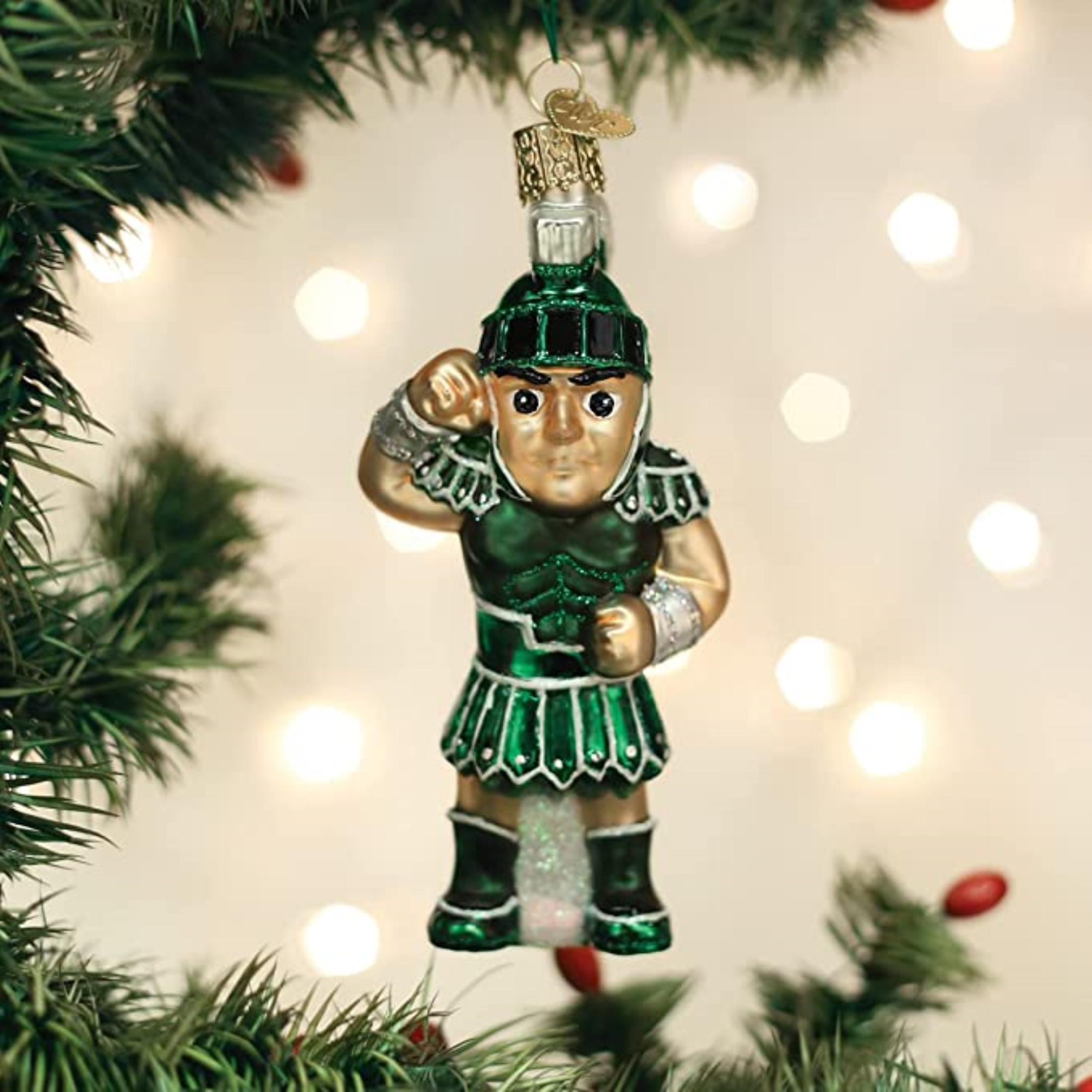 Old World Christmas Blown Glass Ornament for Christmas Tree, Michigan State, Sparty (with OWC Gift Box)