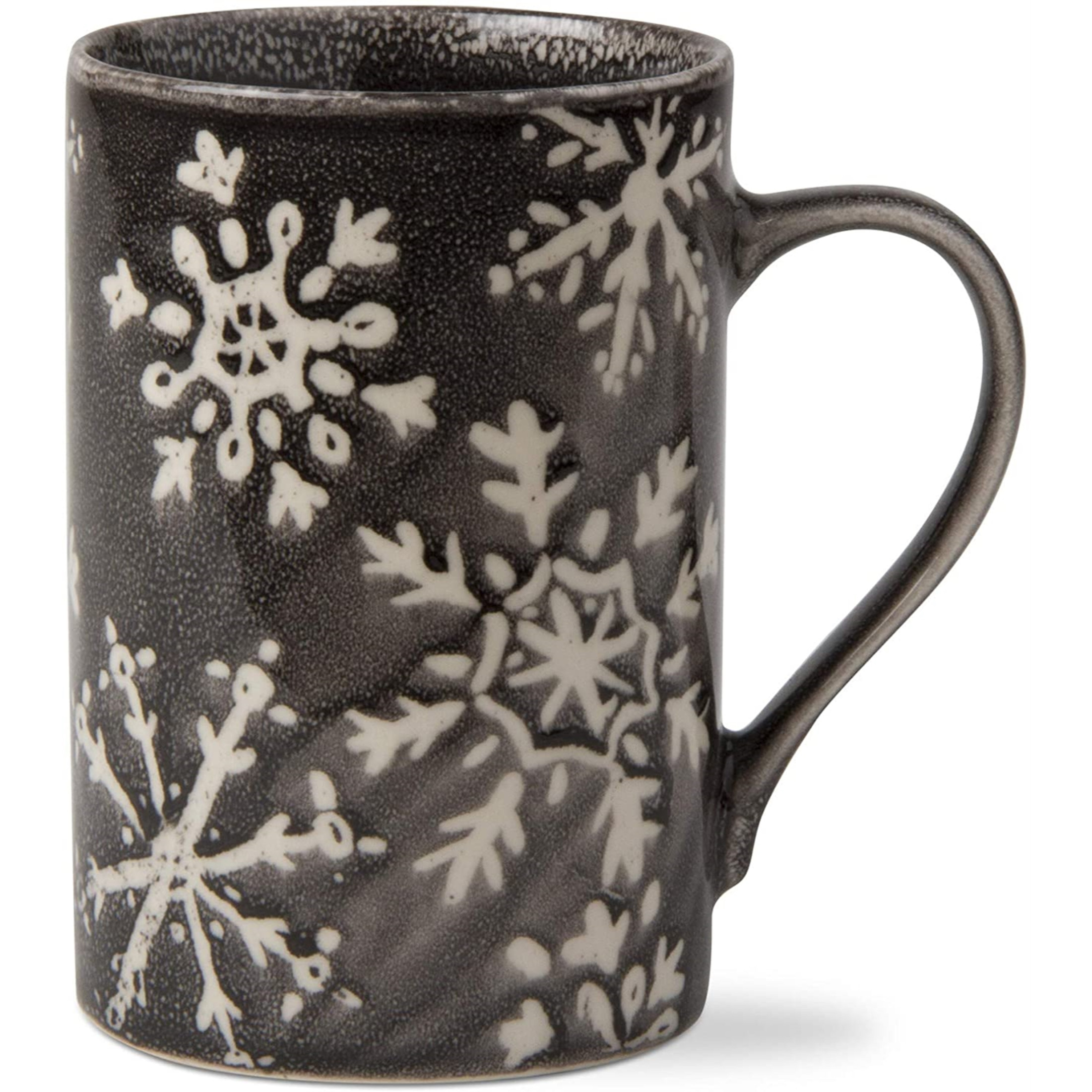 TAG Stoneware Mug, Black with White Snowflakes