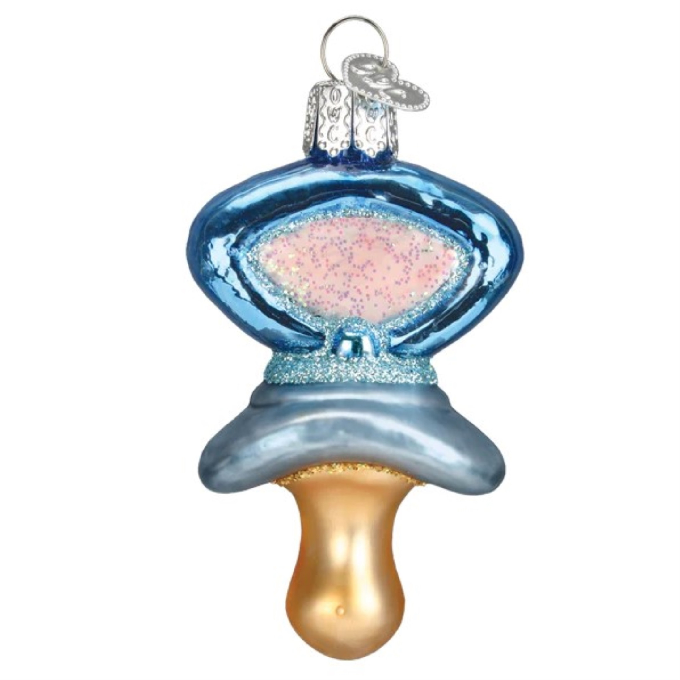 Old World Christmas Blown Glass Ornament for Christmas Tree, Blue Pacifier Old World Christmas Blown Glass Ornament for Christmas Tree, Blue Pacifier