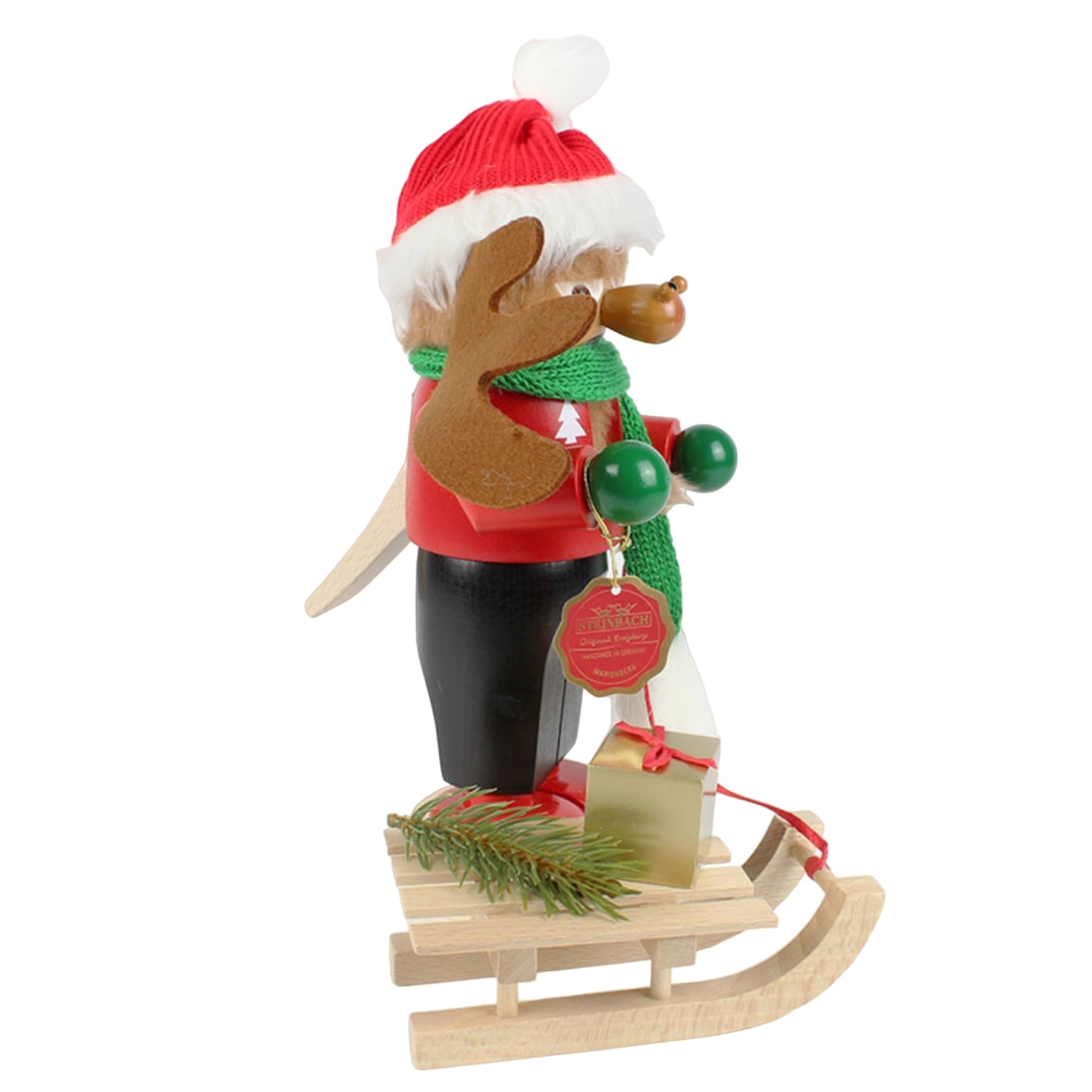Kurt Adler Steinbach Wooden Chubby Nutcracker, Rudolph with Sleigh, 10.5"