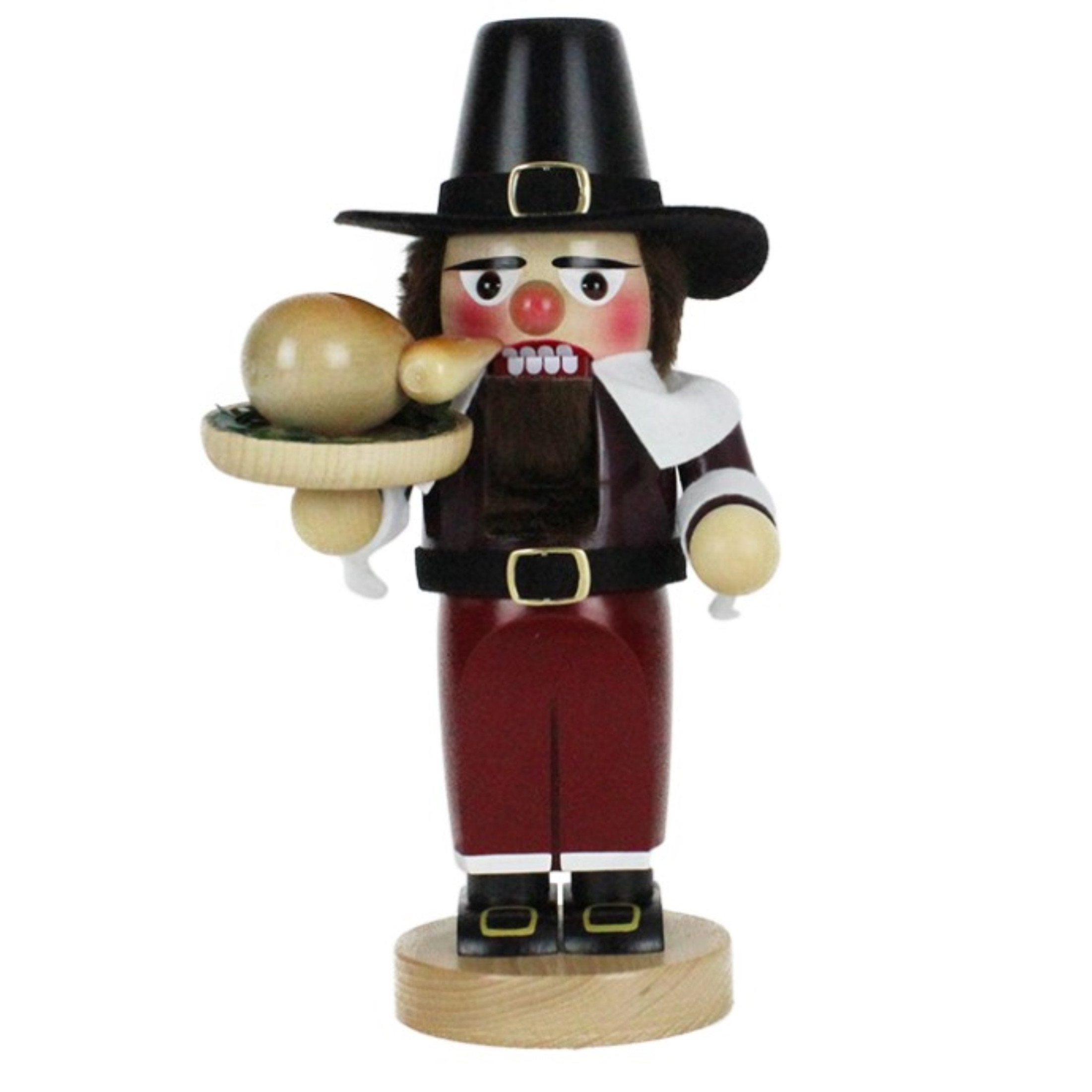 Steinbach Wooden Chubby Nutcracker Collection, Pilgrim with Turkey, 11.5"