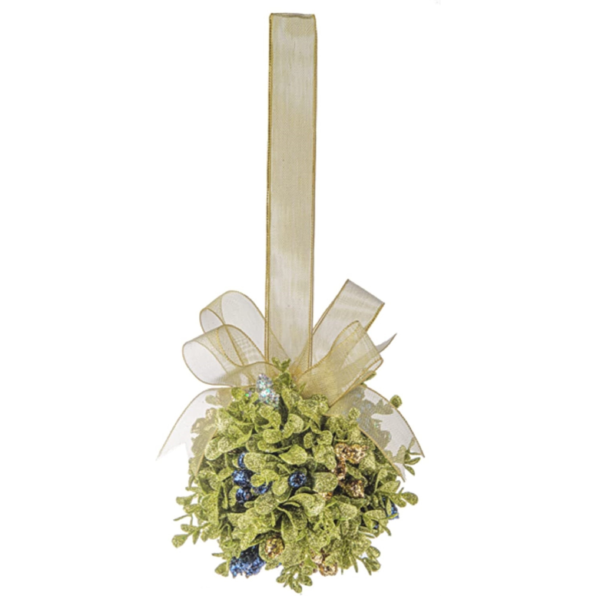 Ganz Plastic Hanging Mistletoe Kissing Ball – Glittered with Organza Ribbon, 5"