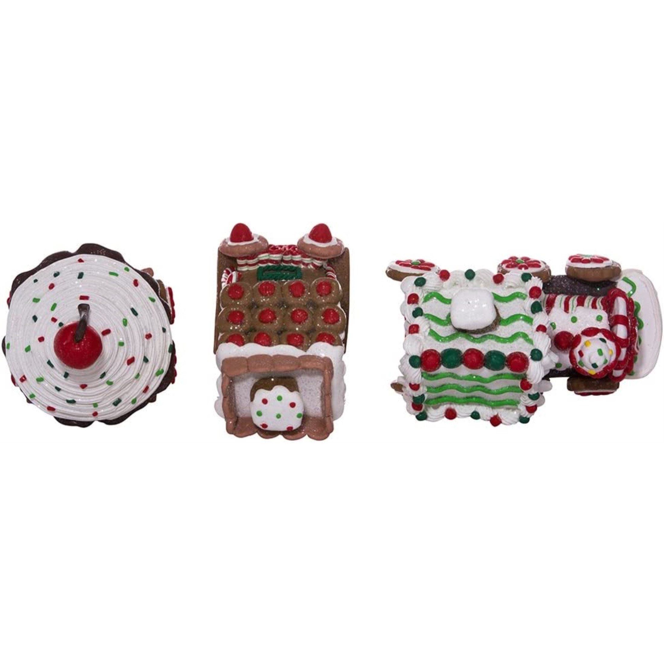 Kurt Adler Clay 3D LED Gingerbread Train Set of 3-Pieces, 4.3"