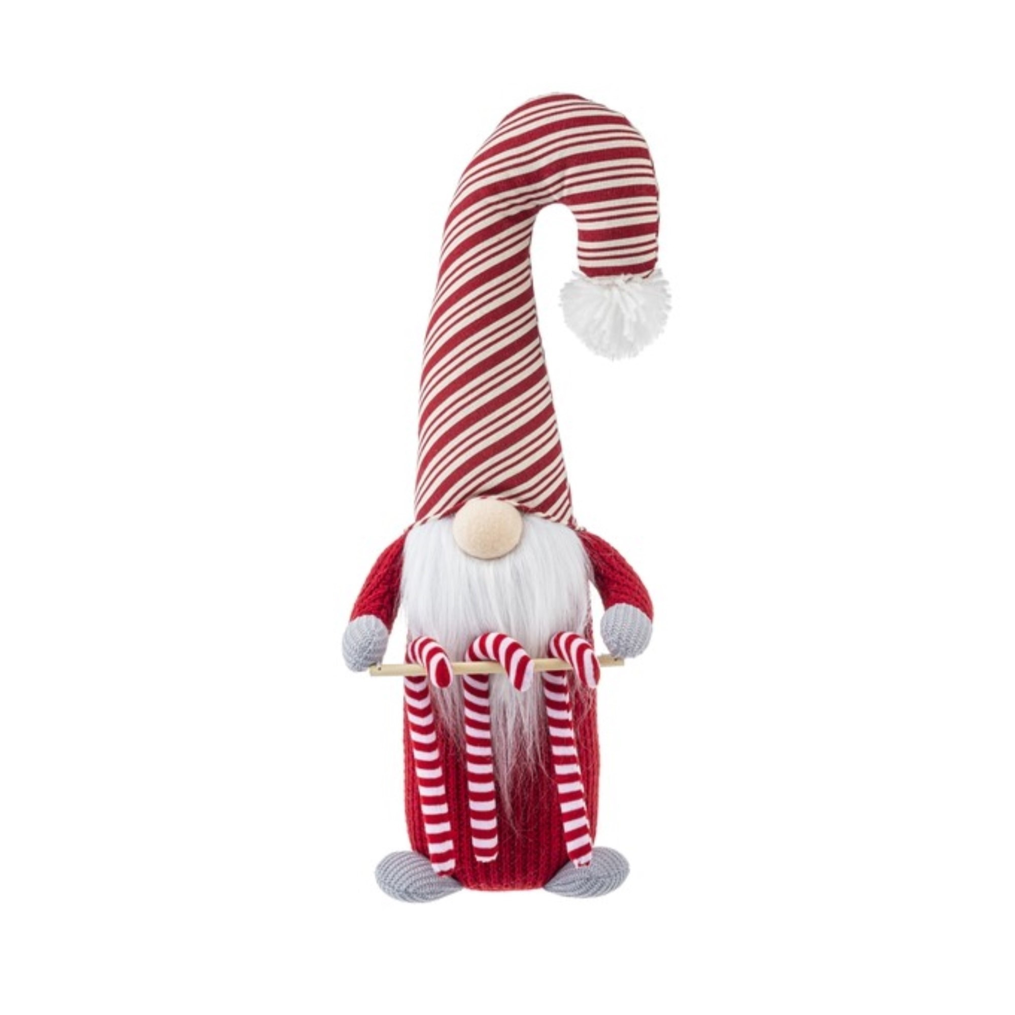 Ganz Plush Gnome Candy Cane Holder Figurine – Weighted Décor for Mantle, Shelf or Tabletop, 18"