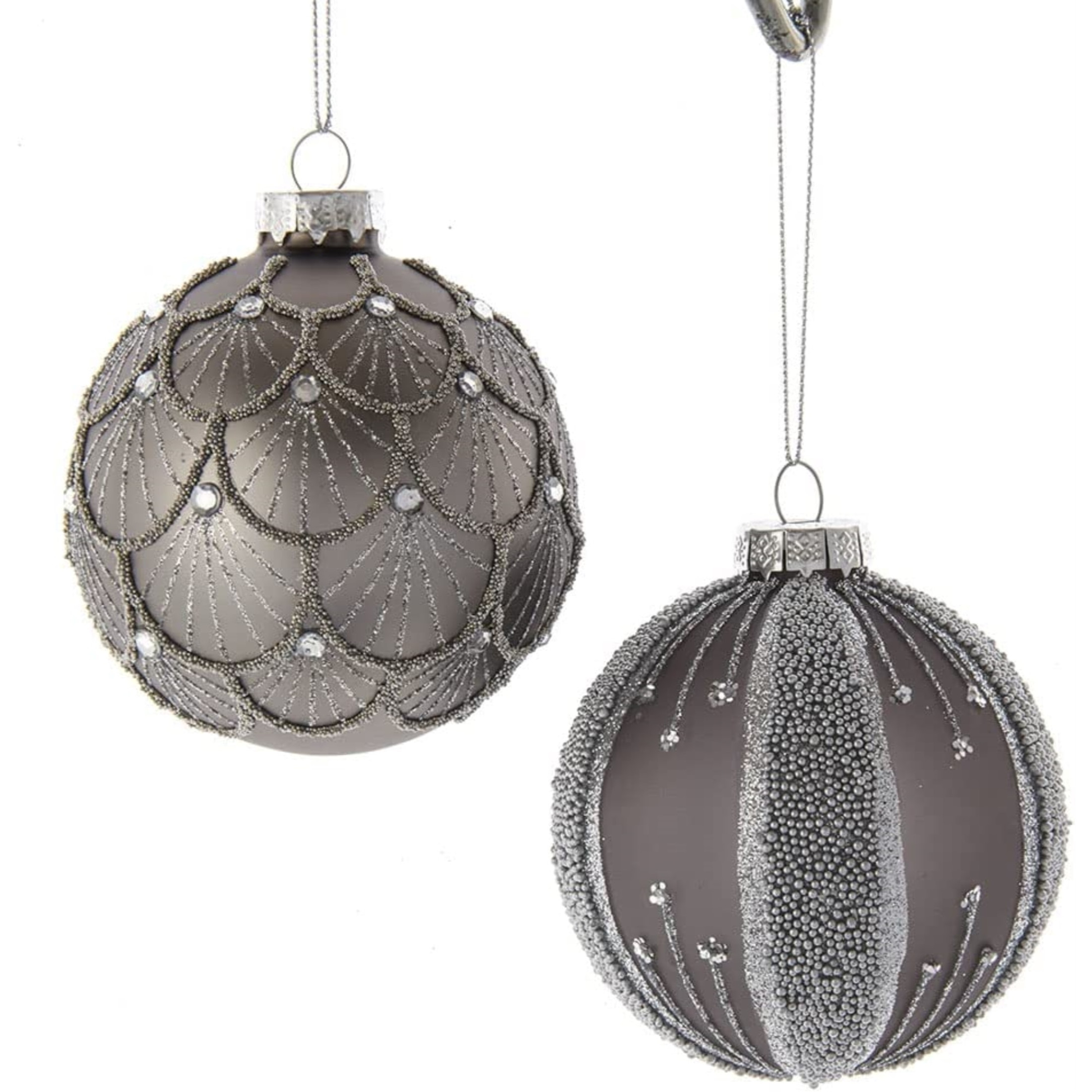 Kurt Adler Ornaments For Christmas Tree, Silver/Black Jeweled Glass Balls,  80 MM Diameter, 6 Piece - Esbenshades