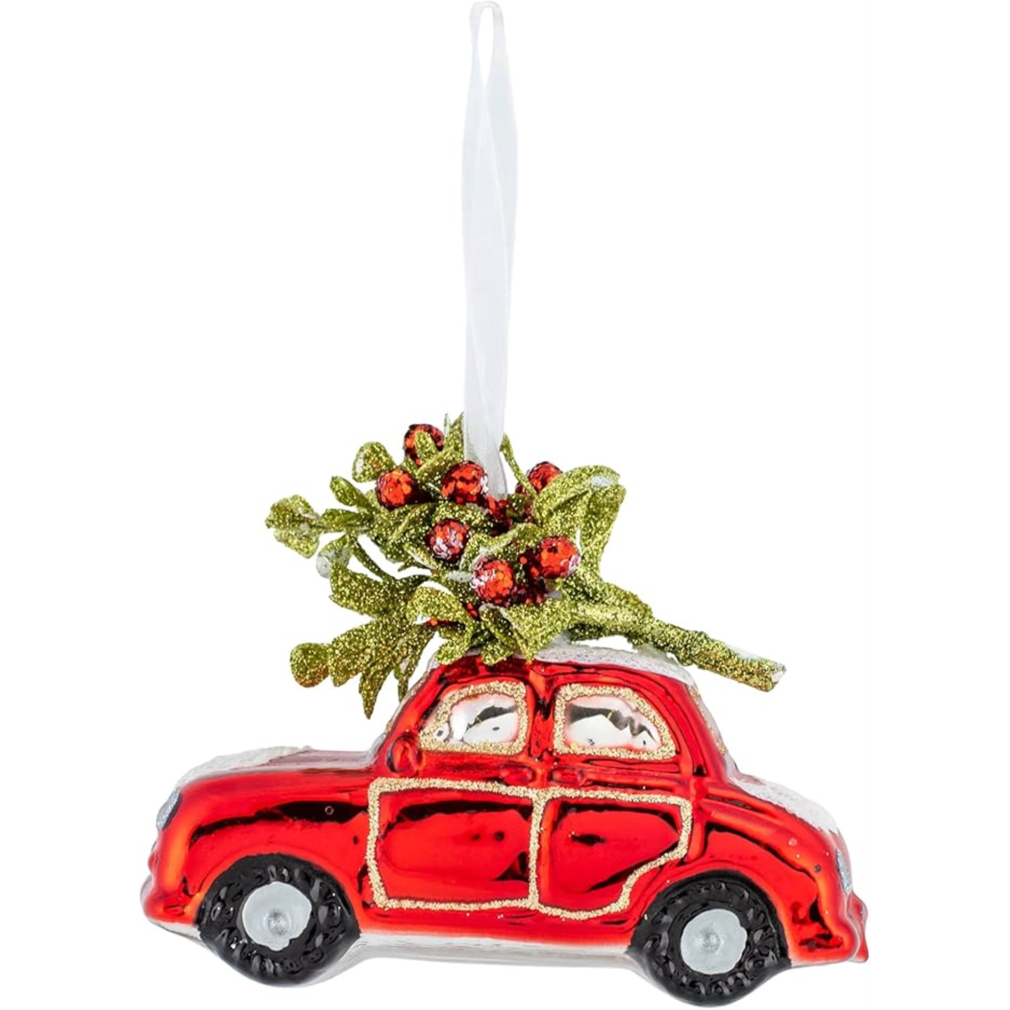 Ganz Glass Ornament for Christmas Tree, Vintage Winter Truck, Red, 4in