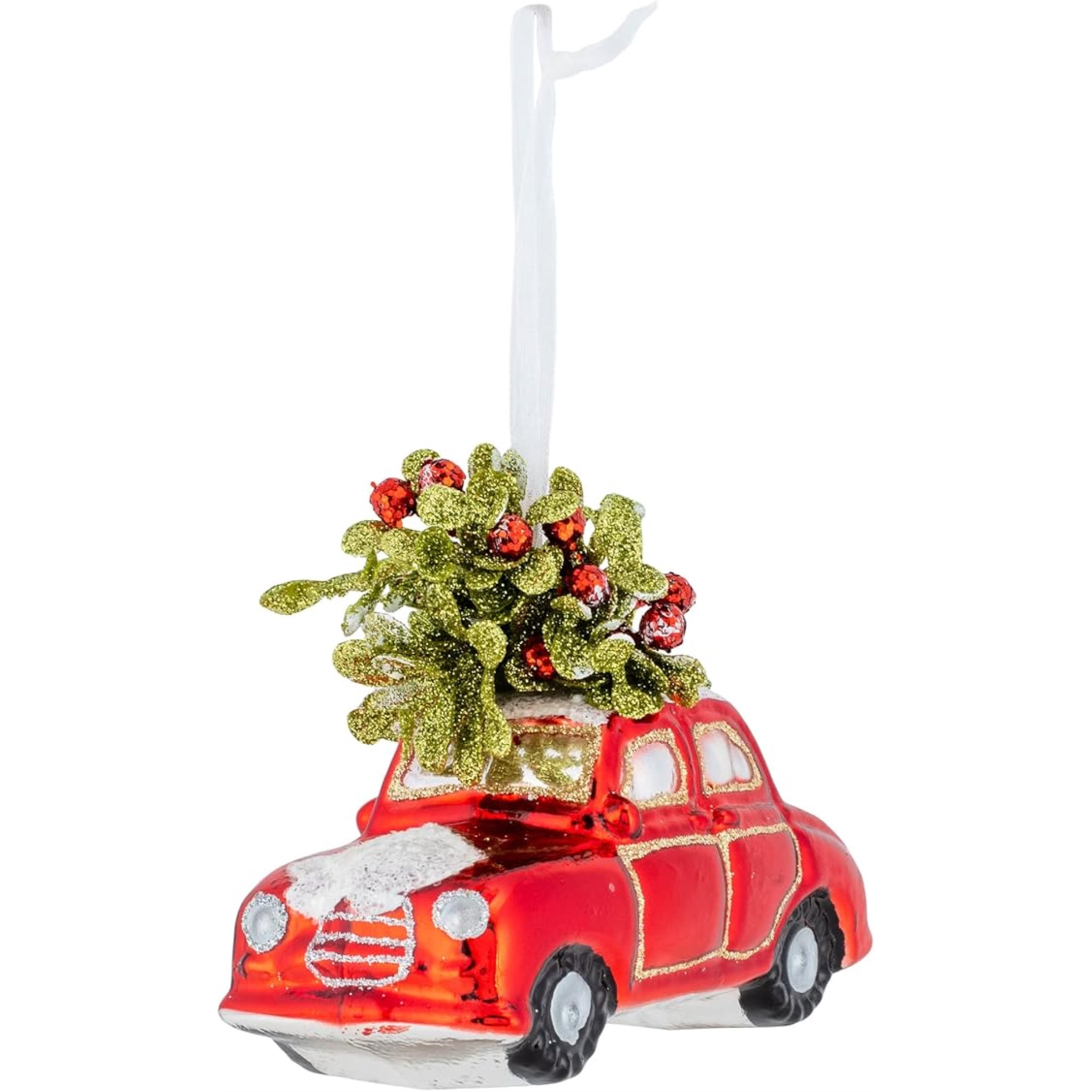 Ganz Glass Ornament for Christmas Tree, Vintage Winter Truck, Red, 4in