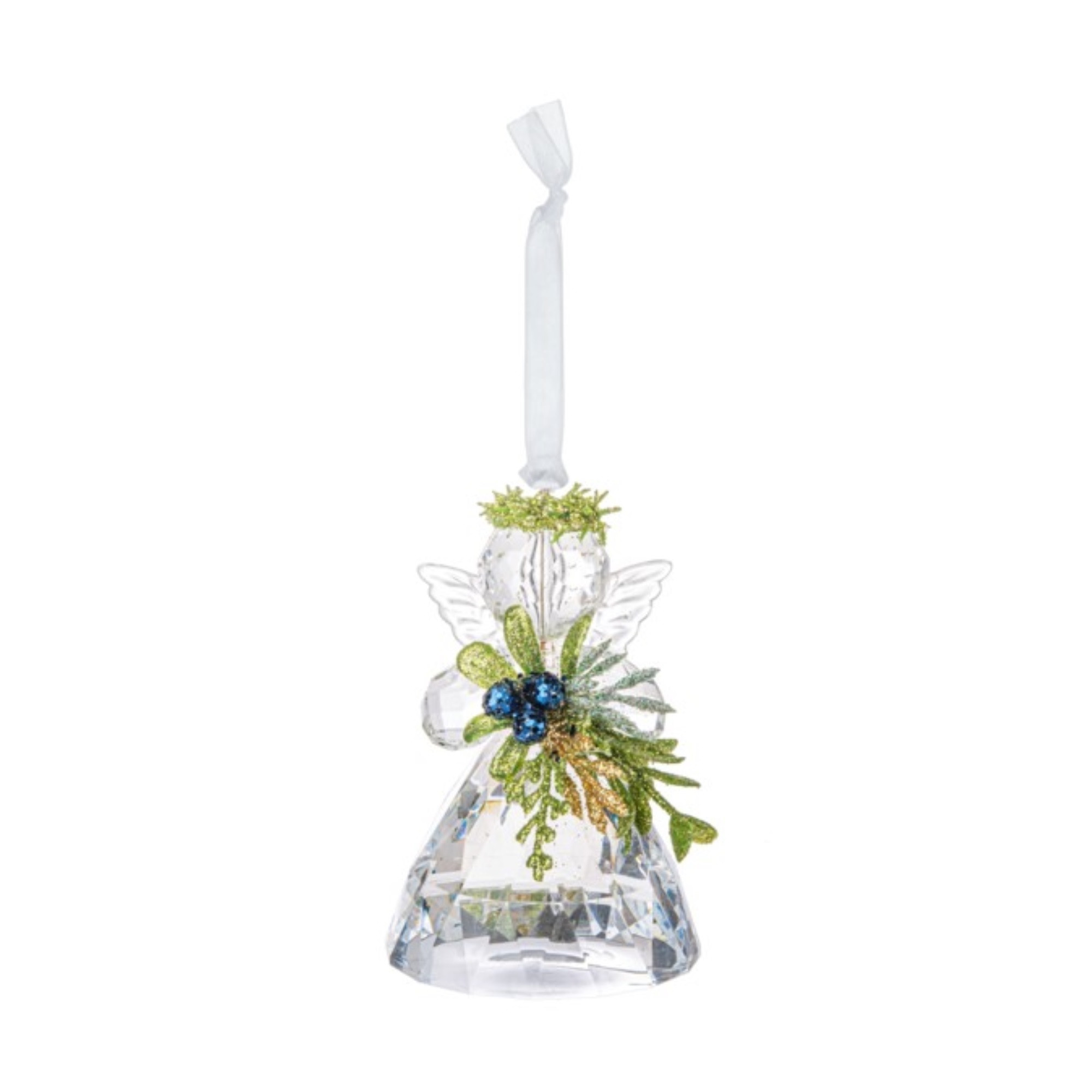 Ganz Kissing Krystals Christmas Mistletoe Angel Ornament, Sapphire Berries, 3.5"