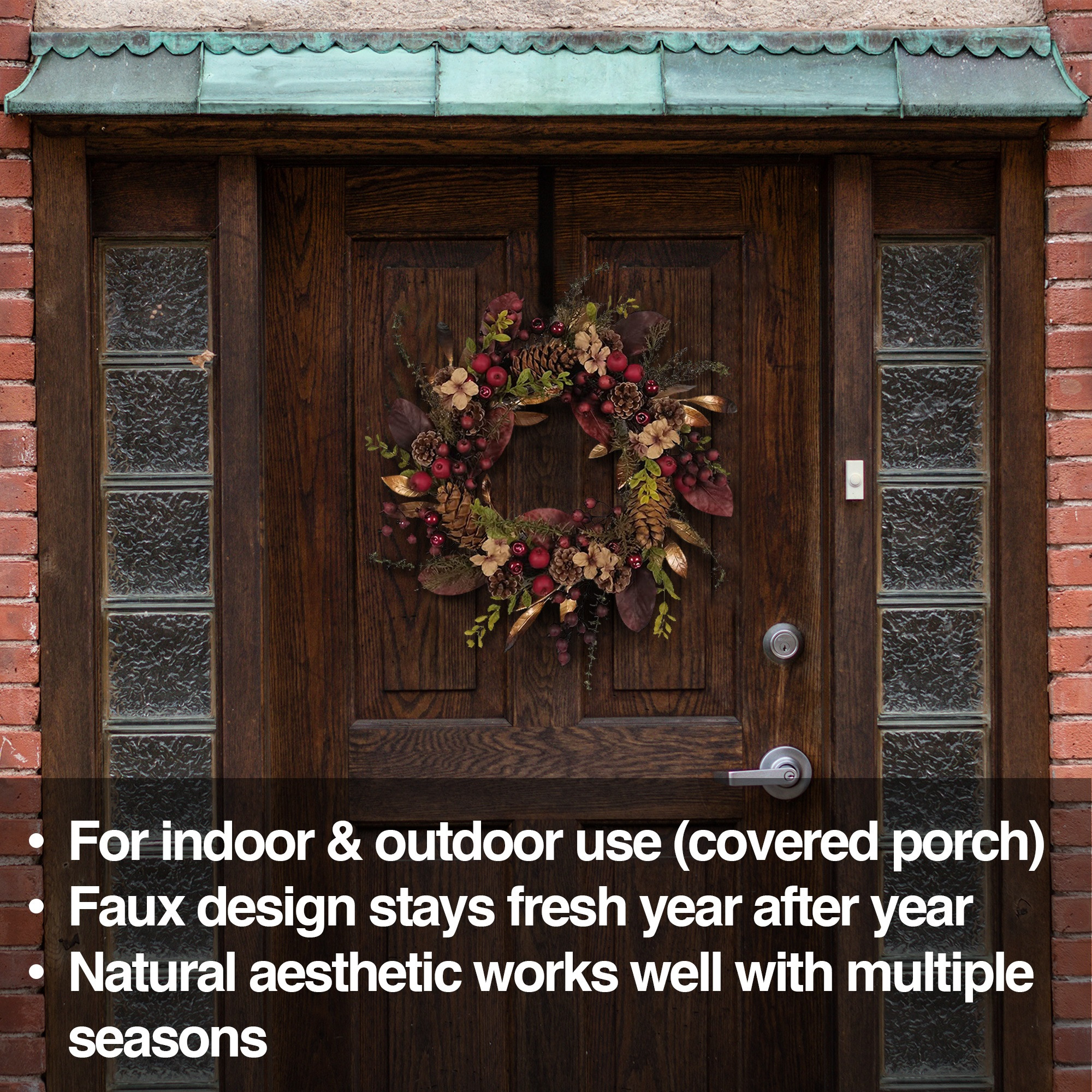 Kurt Adler Artificial Berries and Pinecones Burgundy Rattan Wreath Christmas Decoration, 20in