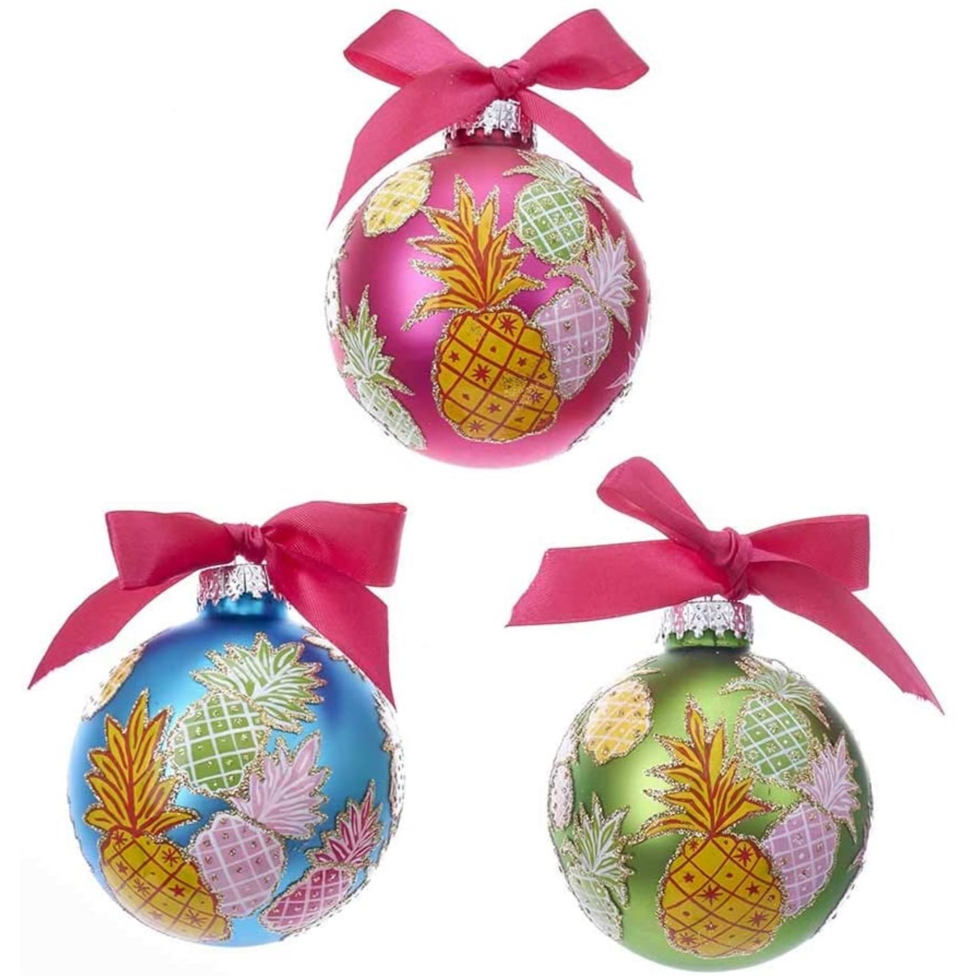 Kurt Adler Glass Ball Ornaments, Pineapple Pattern, Multicolored, 6-Piece Set