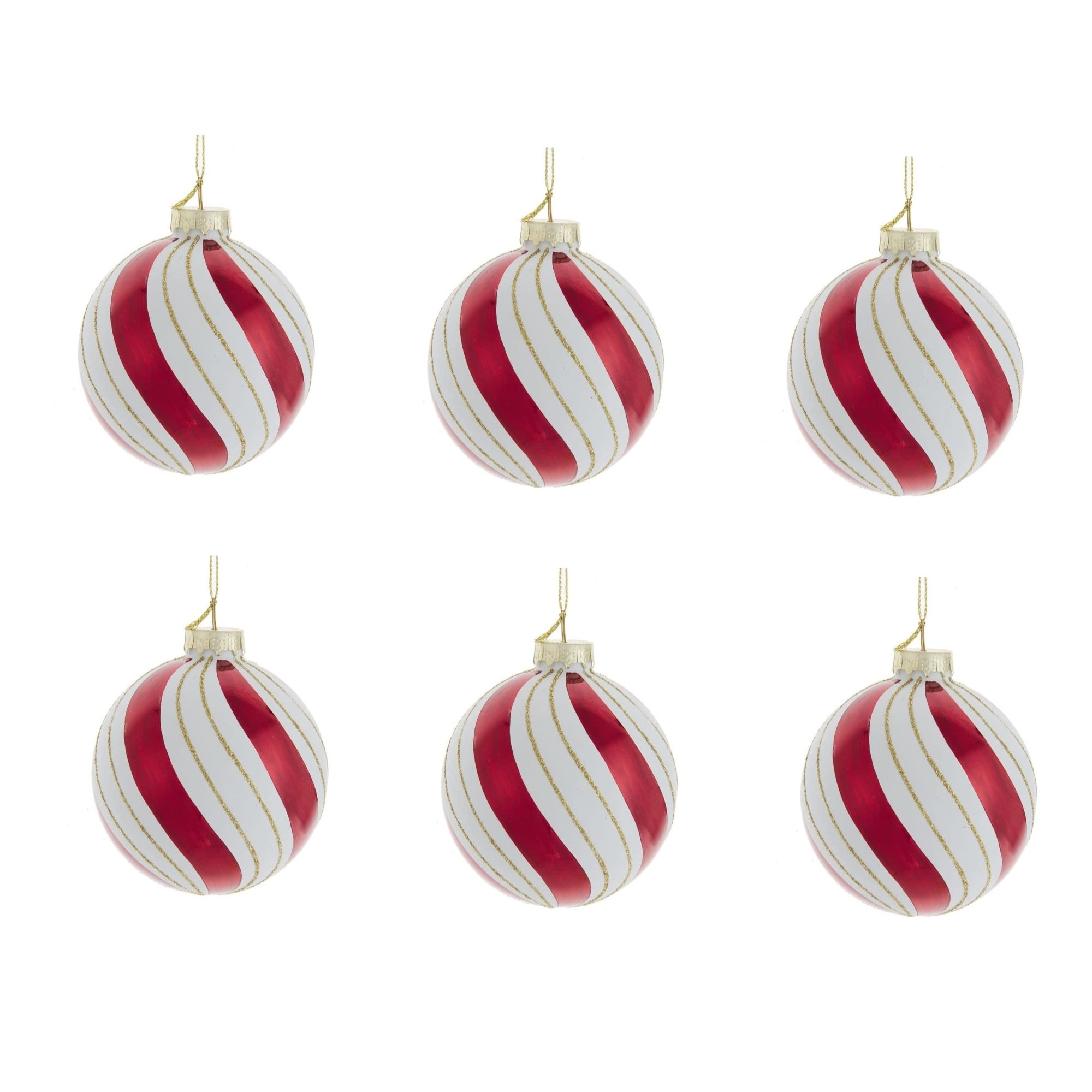 Kurt Adler Christmas Gold, Red and White Glass Ball Ornaments, 6-Piece Box