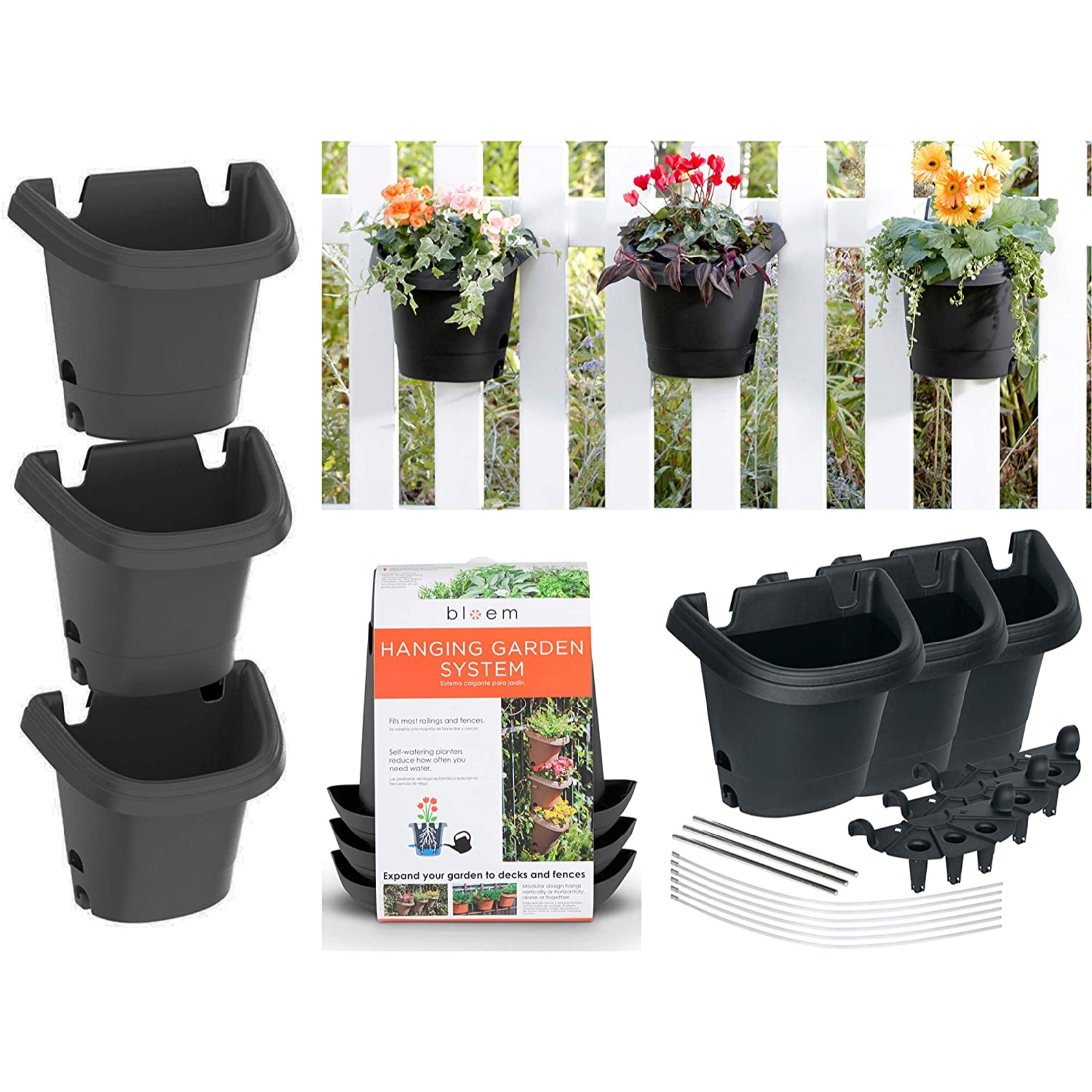 Bloem 482124-1001 Hanging Garden Planter System, Black (Pack of 3)