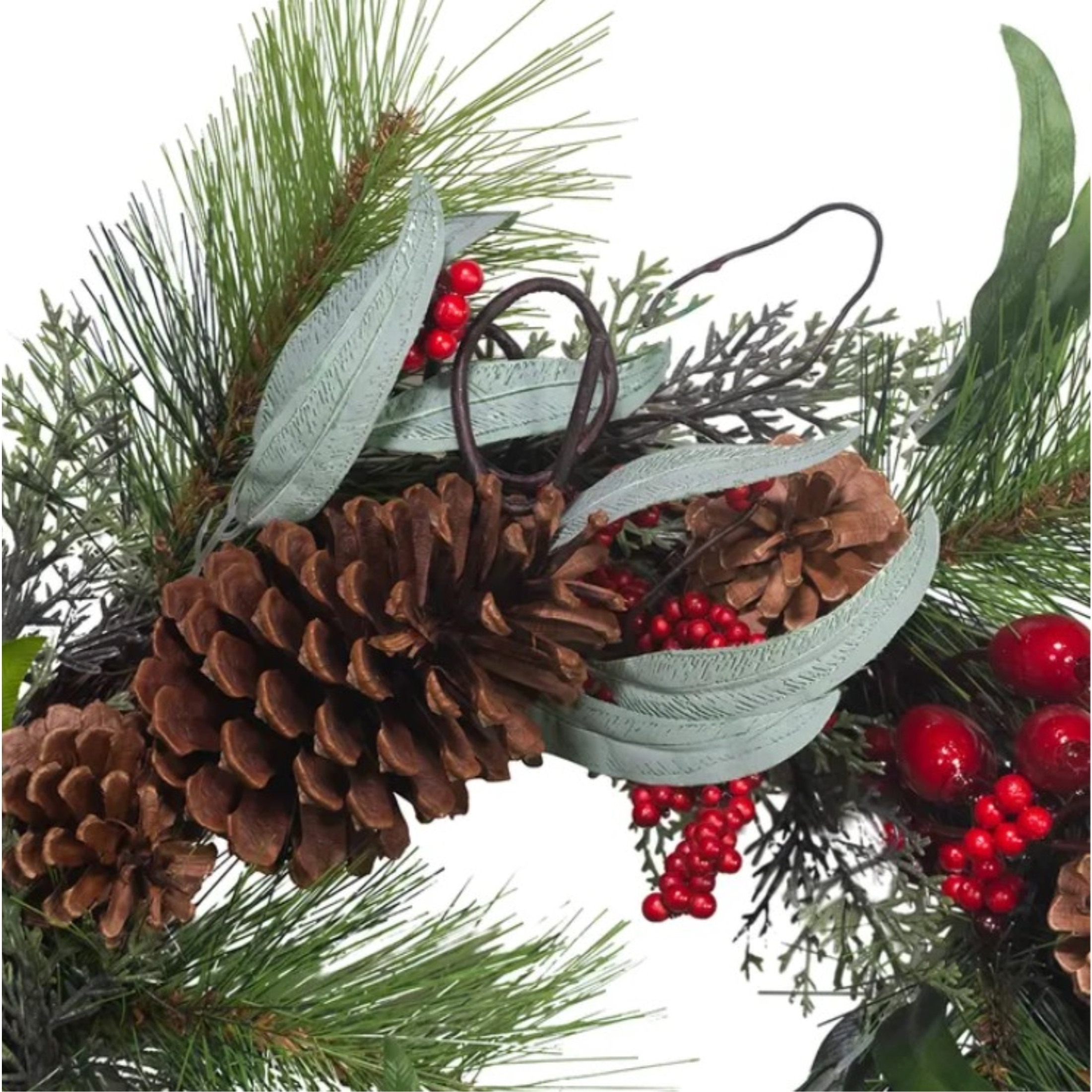 Kurt Adler Artificial Wreath with Red Berries, Leaves and Pinecones Christmas Decoration, Green, 20"