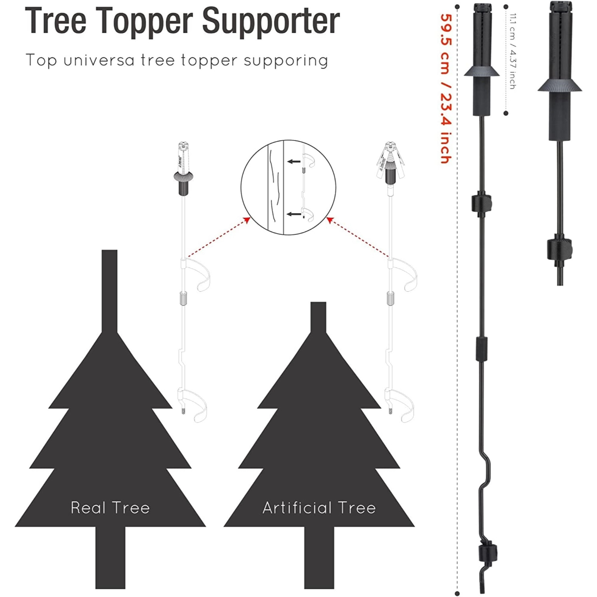 Tree Nest Universal Christmas Tree Topper Supporter For Live and Artificial Christmas Trees, Black
