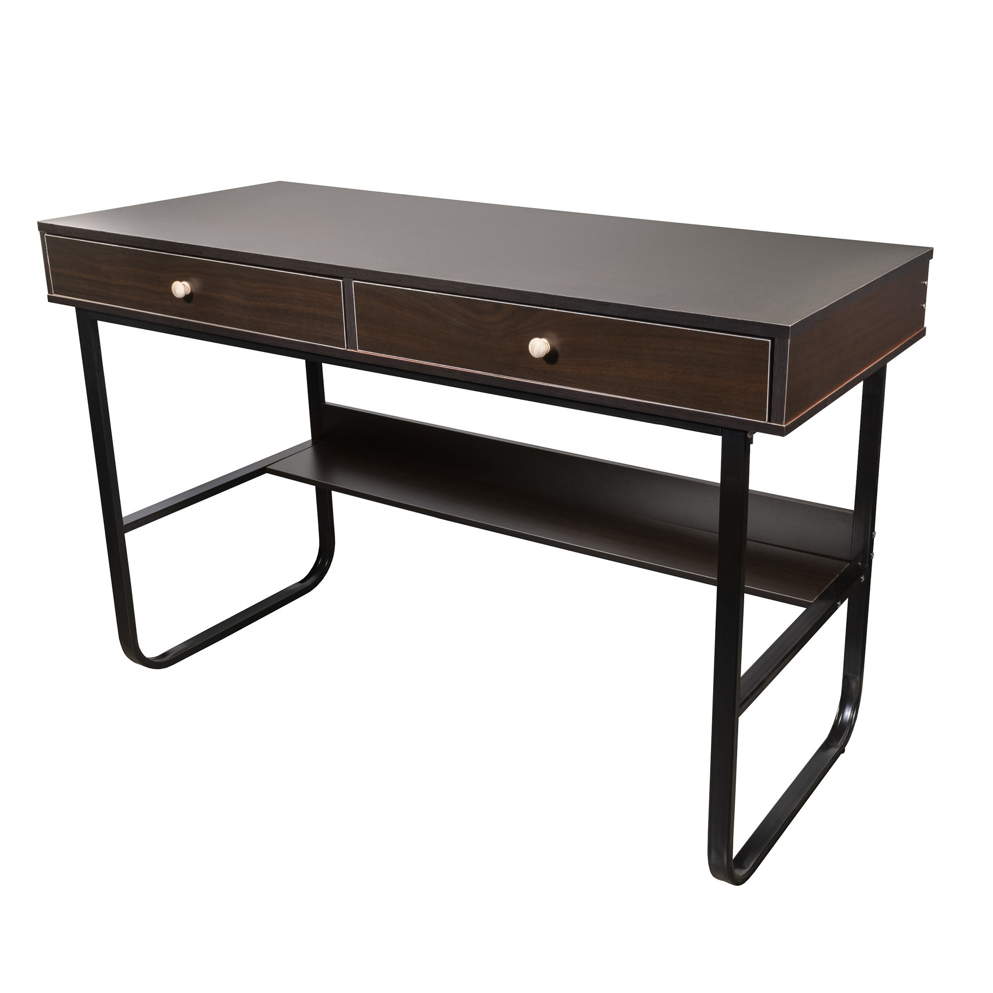 Interior Elements Wooden Writing Desk with Drawers – Home Office Computer Study Table, Brown, 47"