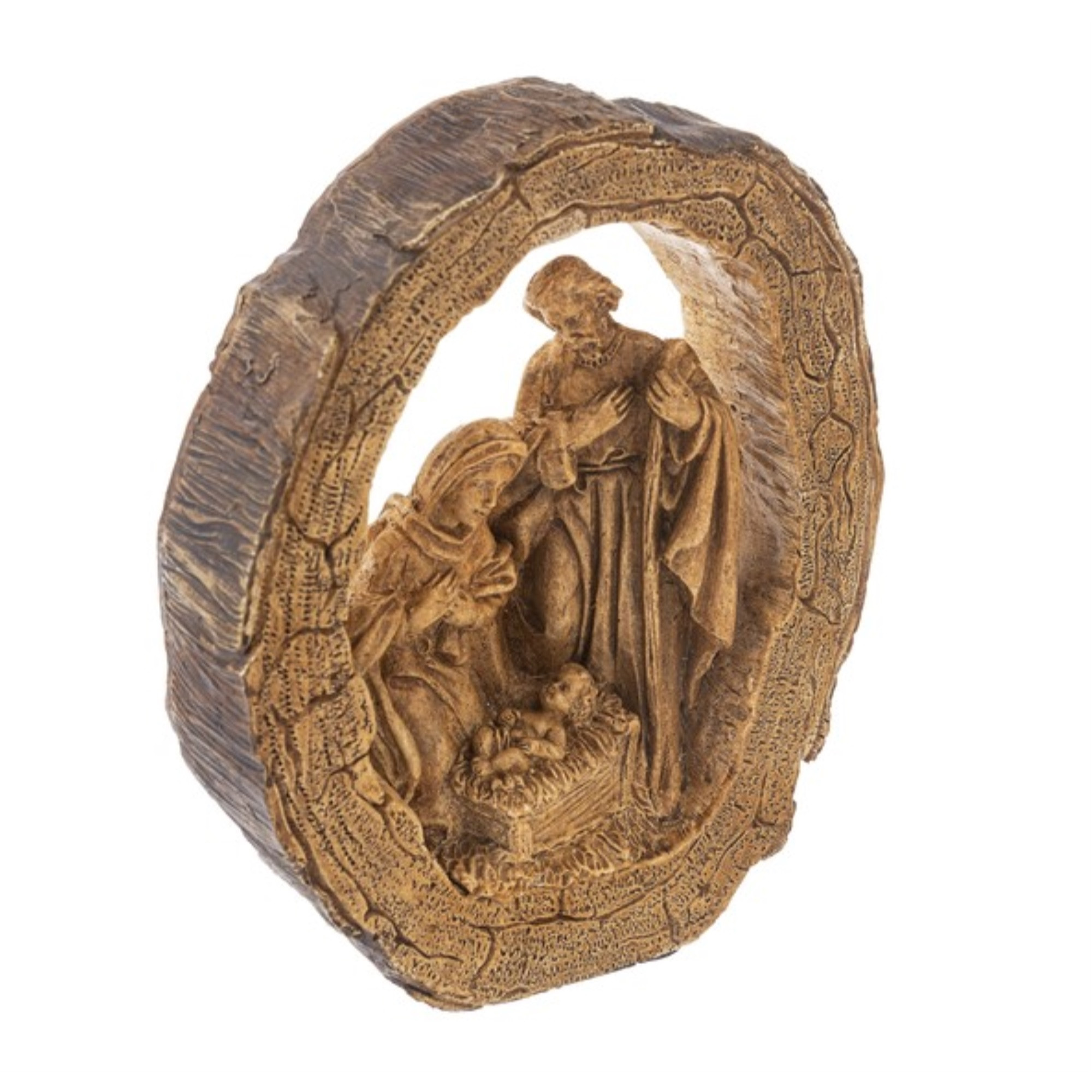 Ganz Log Nativity Scene Resin Christmas Decoration, Freestanding or Hanging, 6"