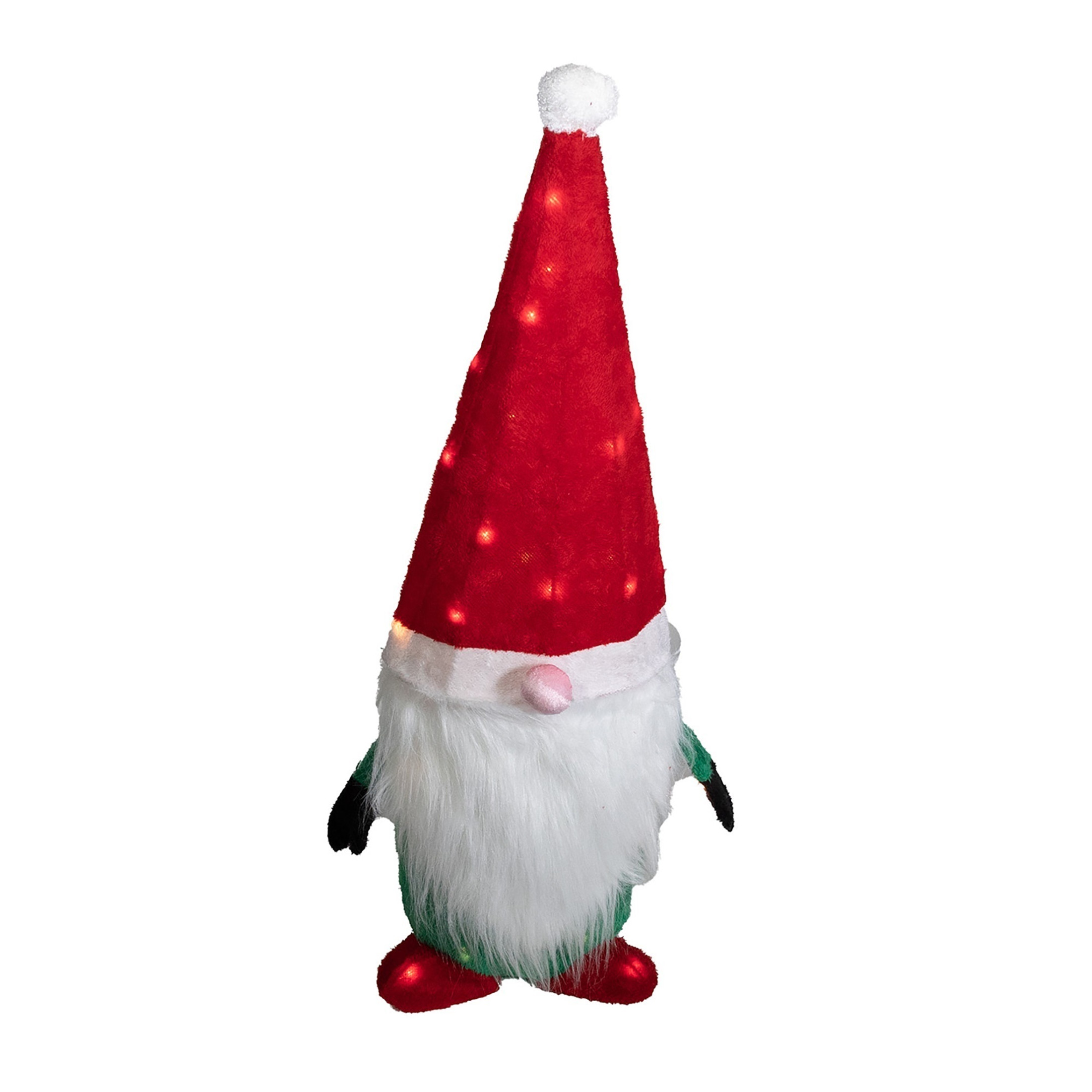 Good Tidings Gnome Santa Christmas Decoration Figurine, 50 Mini Lights, 35" Good Tidings Gnome Santa Christmas Decoration Figurine, 50 Mini Lights, 35"