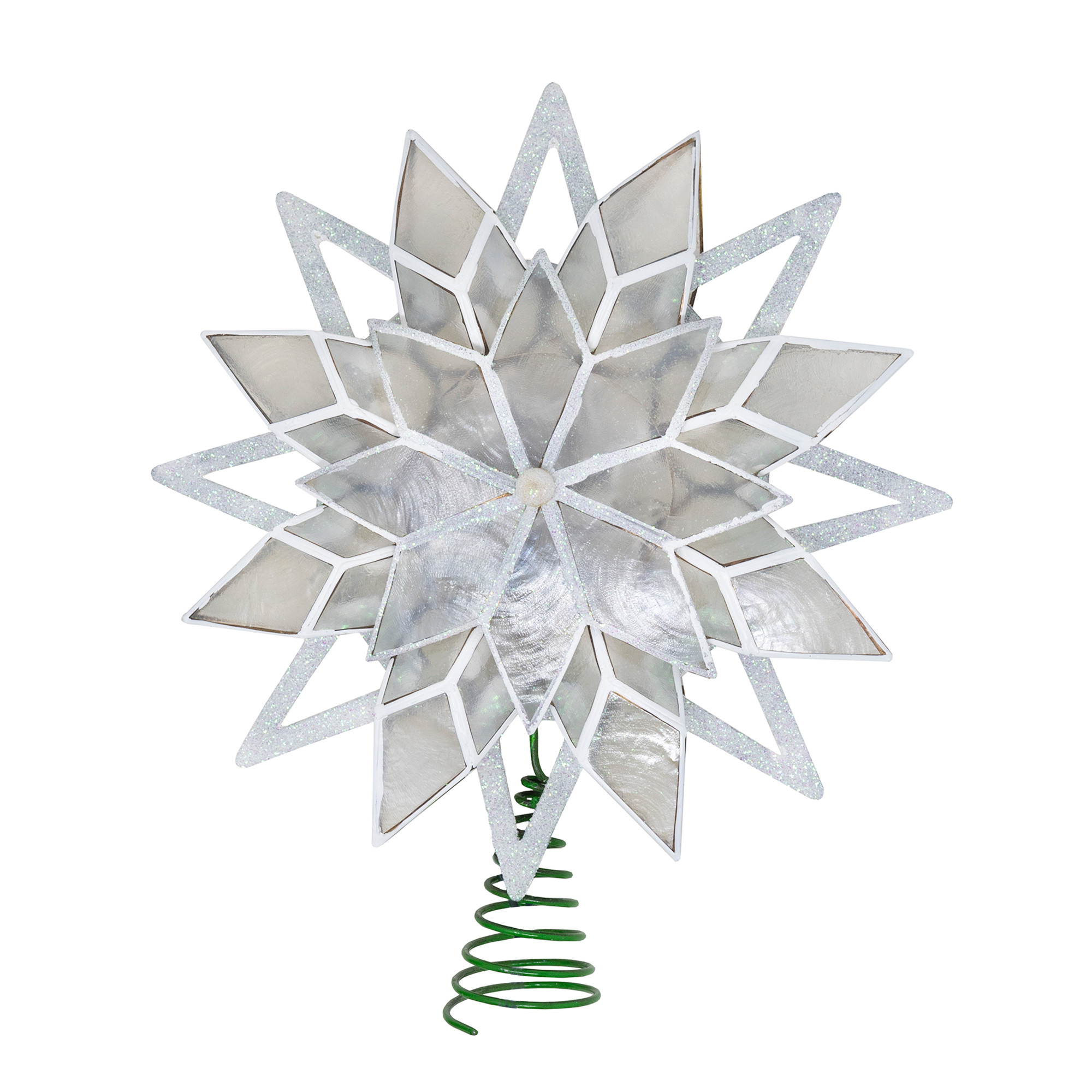 Kurt Adler 10-Light Capiz Treetop, White Glittered Star, 9.5"