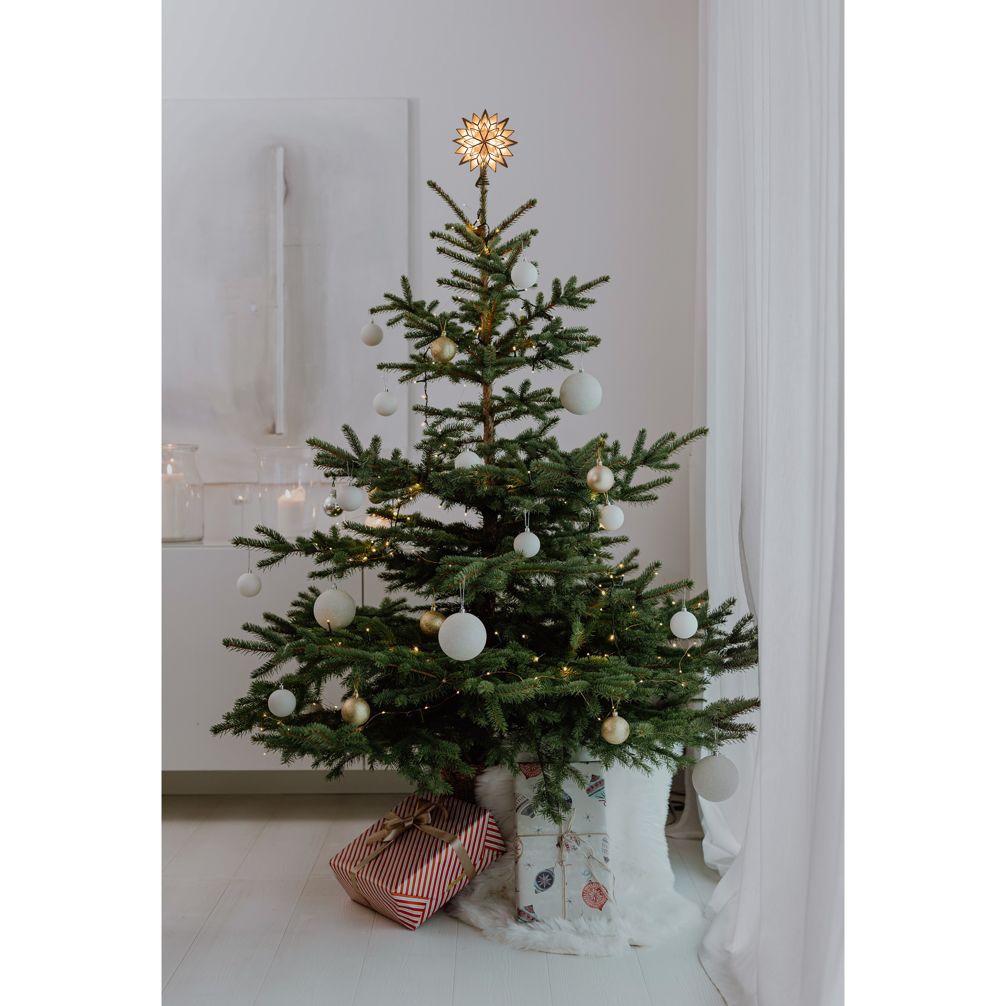 Kurt Adler 10-Light Capiz Treetop, White Glittered Star, 9.5"