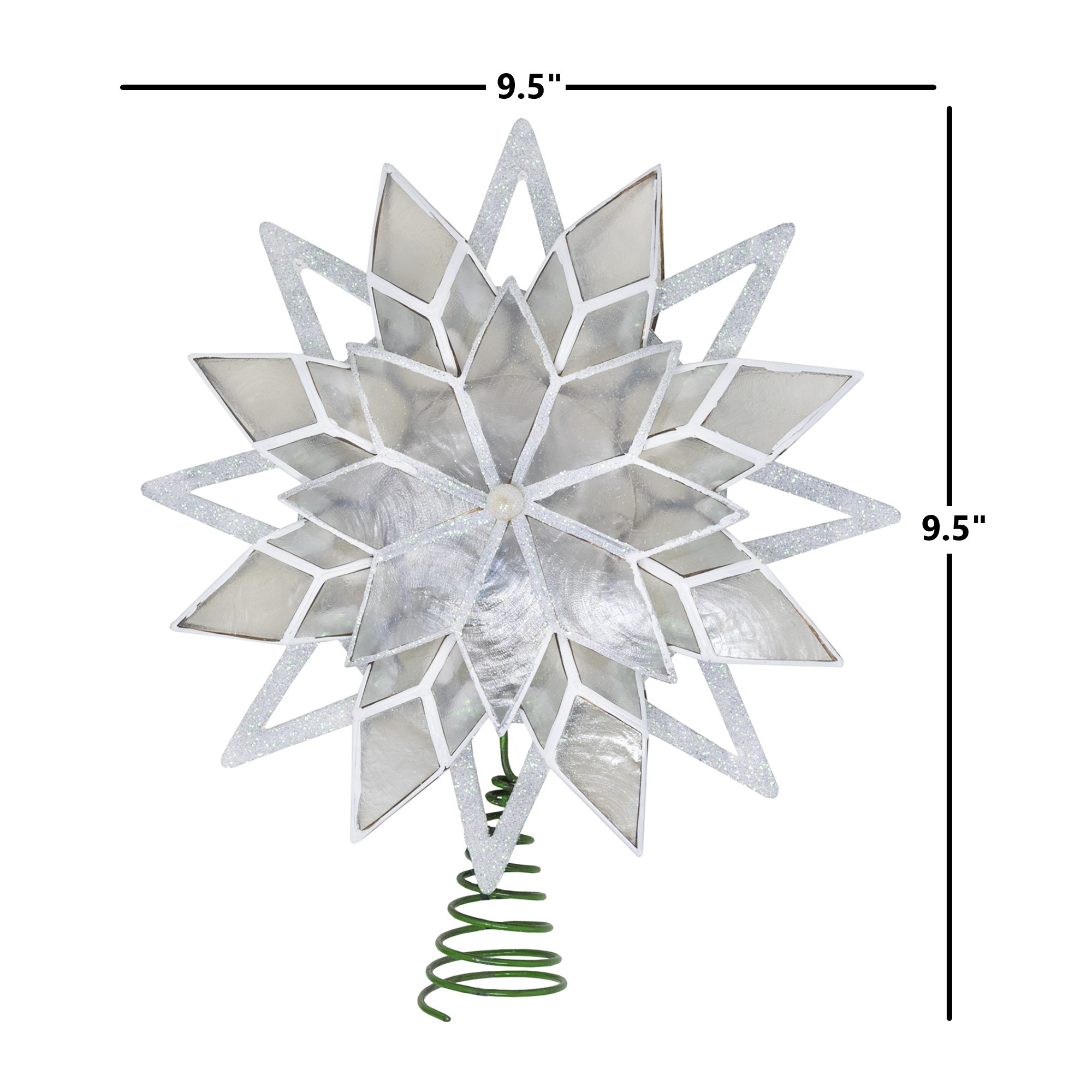 Kurt Adler 10-Light Capiz Treetop, White Glittered Star, 9.5"