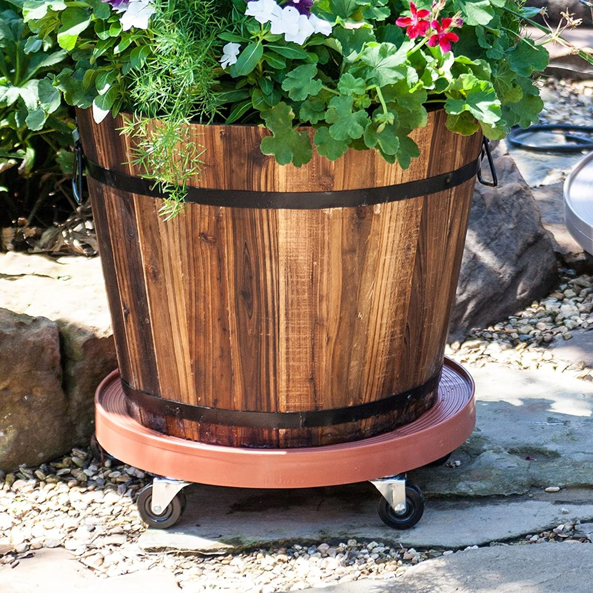 DeVault Heavy-Duty Plastic Ridged Plant Dolly, 5 Casters, 360° Mobility, 500lb — Terracotta Color, 16"