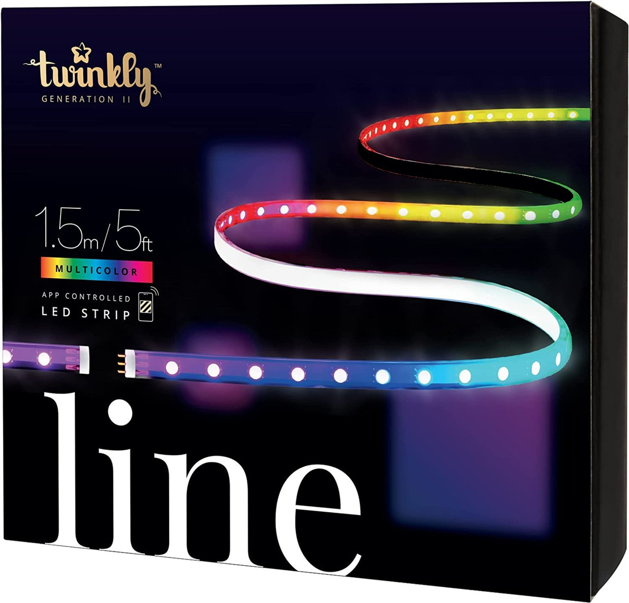 Twinkly Line App Controlled Adhesive and Magnetic  Wire Light Stip Indoor Smart Home Lighting Decoration, Multicolor LED, 5ft