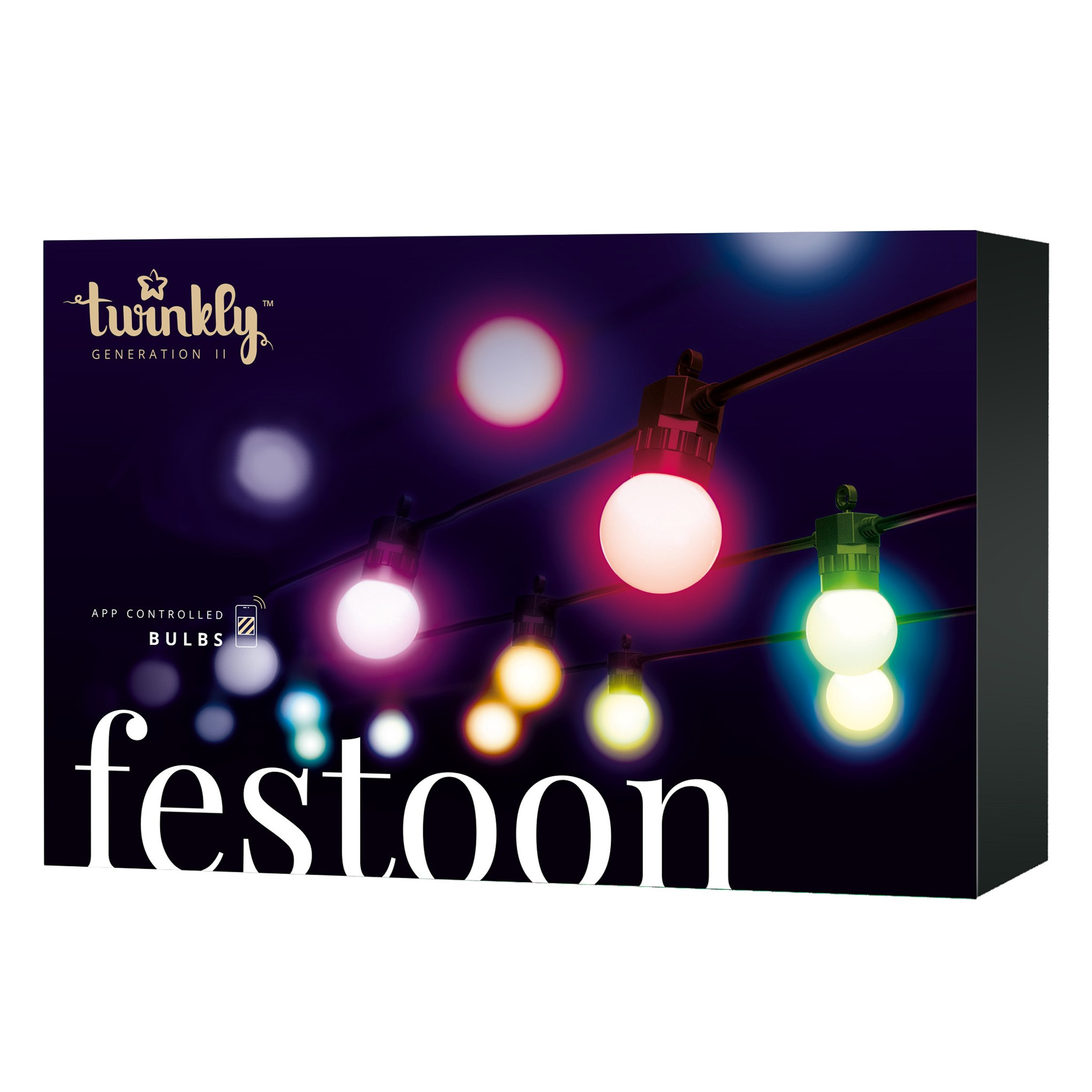 Twinkly Festoon App-Controlled LED Bulb Lights String with LED Bulbs, Black Cable