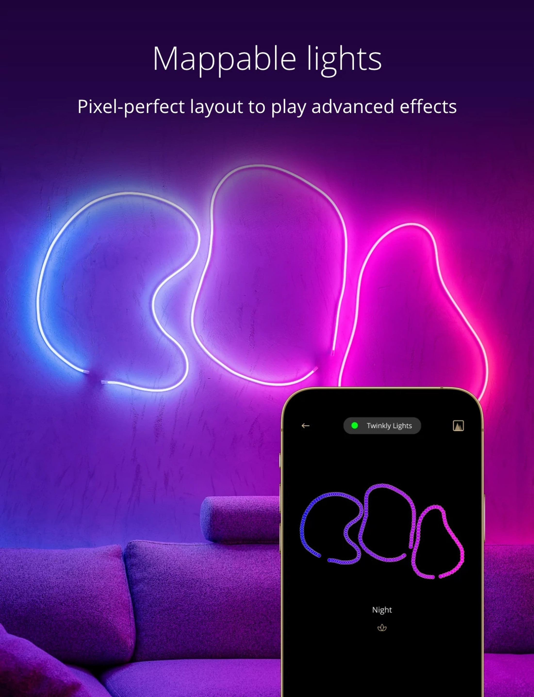 Twinkly Flex App Controlled Flexible White Wire Light Tube Indoor Smart Home Decoration, Multicolor RGB LED