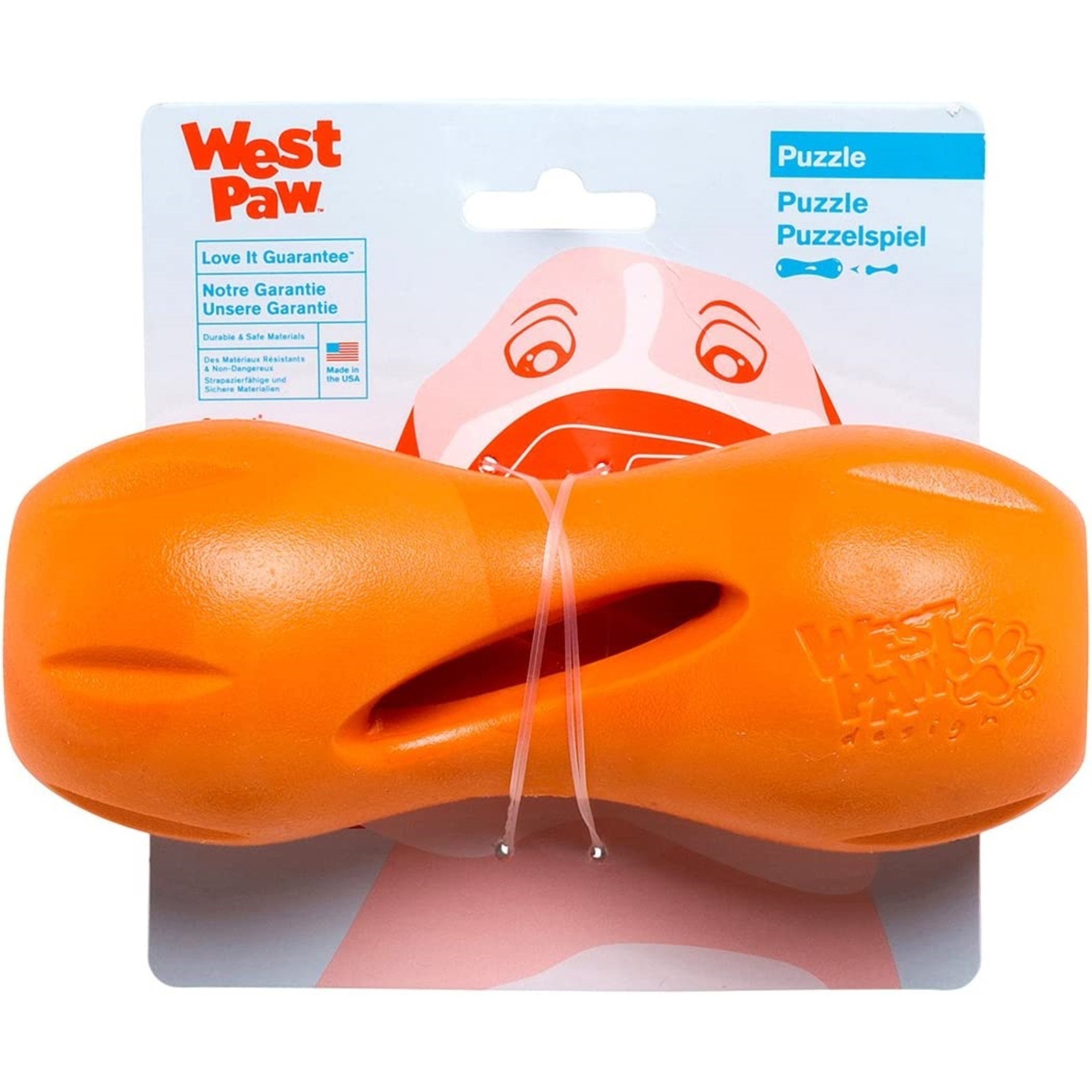 West Paw Qwizl Dog Puzzle Treat Toy, Orange, Large 6.5 - Esbenshades