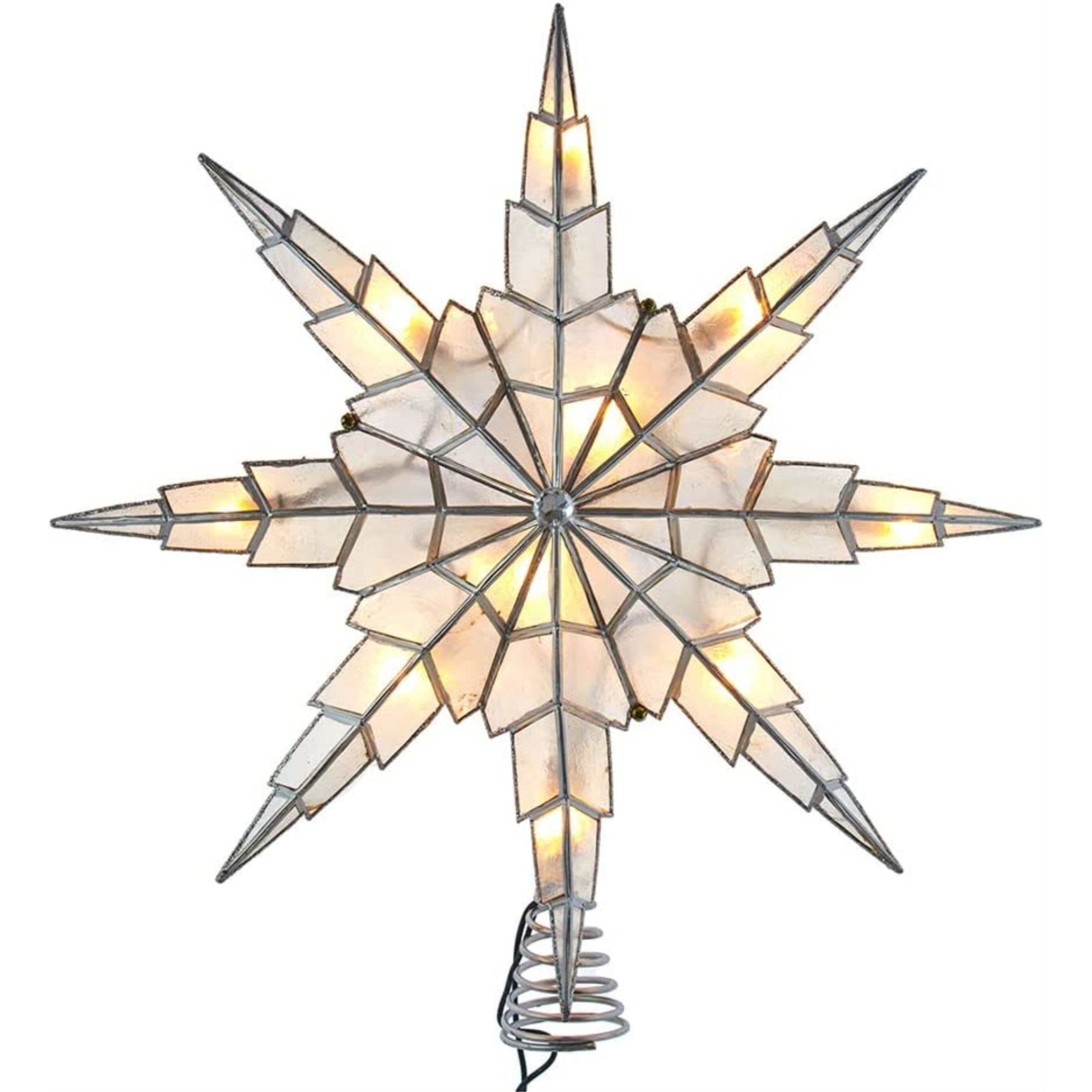 Kurt S. Adler 10-Light 8-Point Capiz Silver Star Tree Topper, 15"