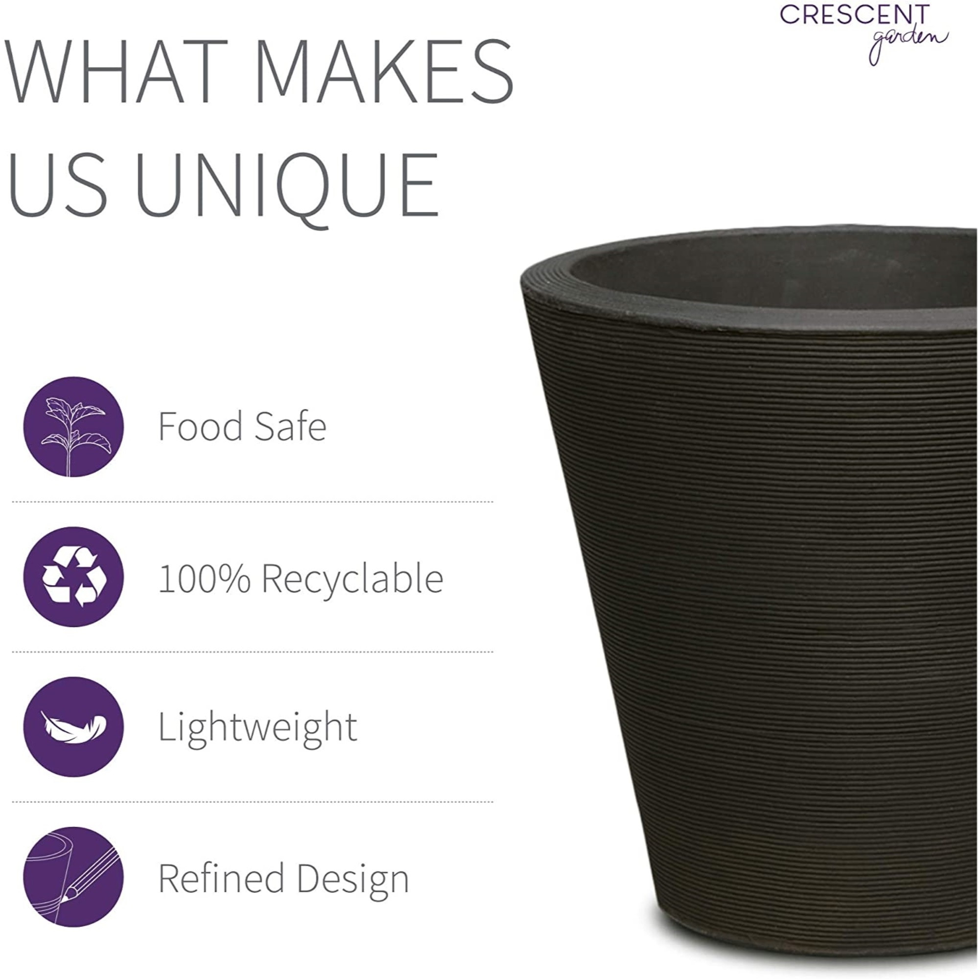 Crescent Garden Polyethylene Madison Planter, Double-Walled Plant Pot