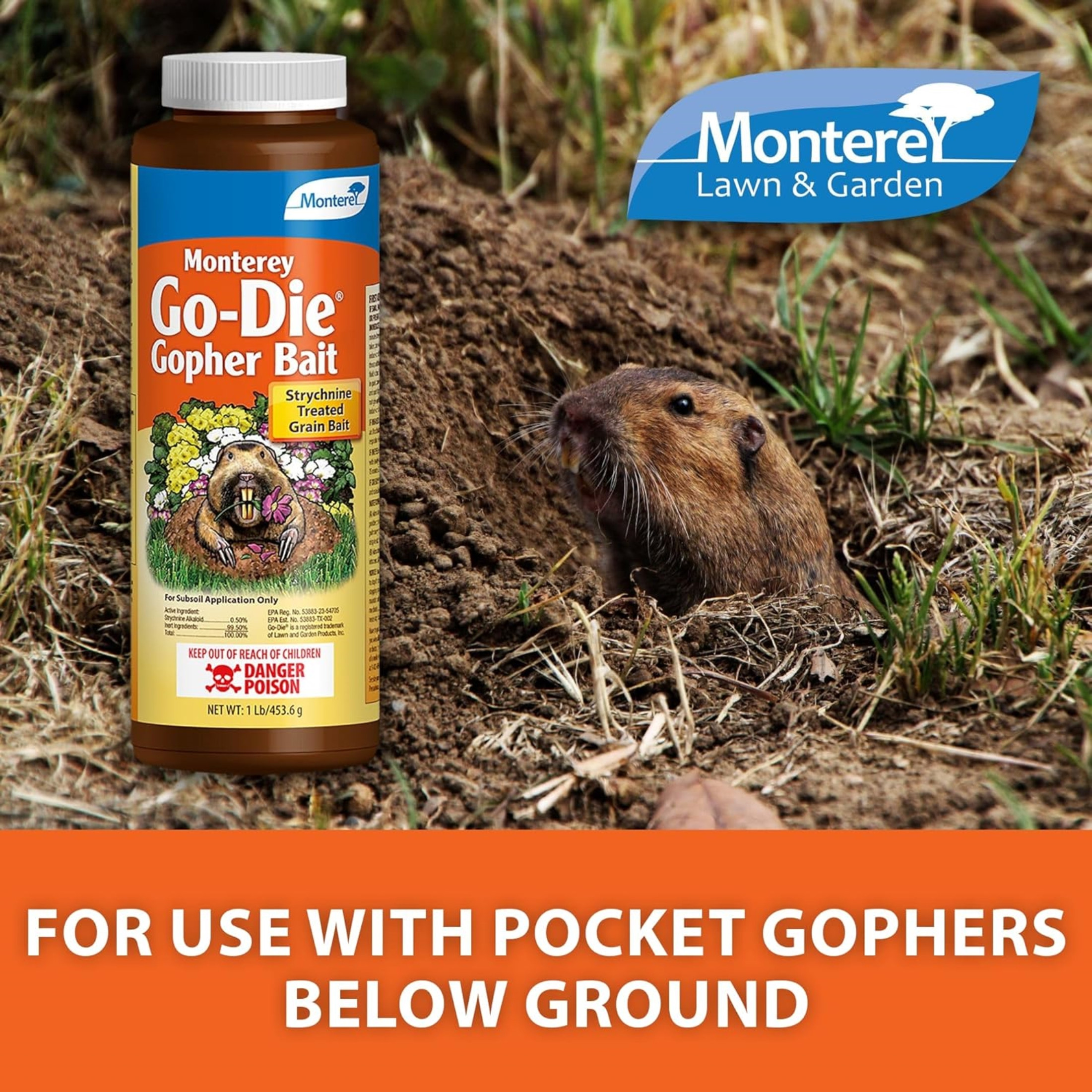 Monterey Go-DIE Gopher Animal Bait Pesticide, 1 Pound