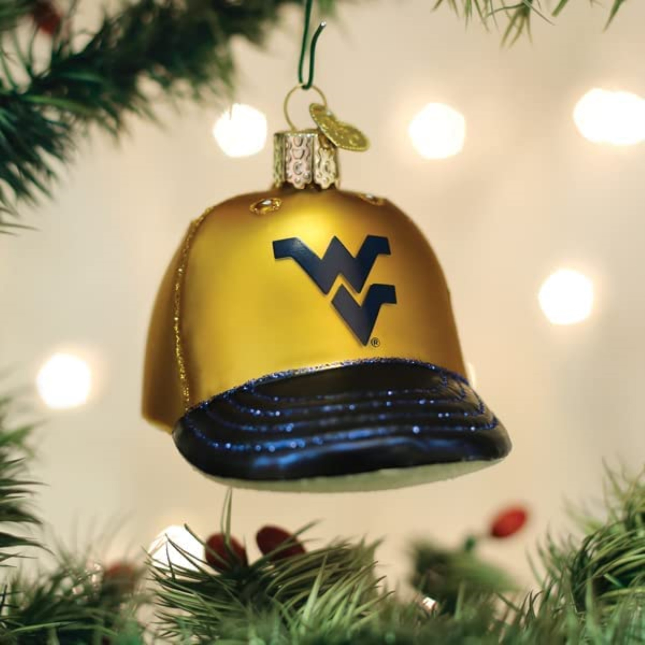 Old World Christmas Glass Blown Tree Ornament, West Virginia Baseball Cap (With OWC Gift Box)