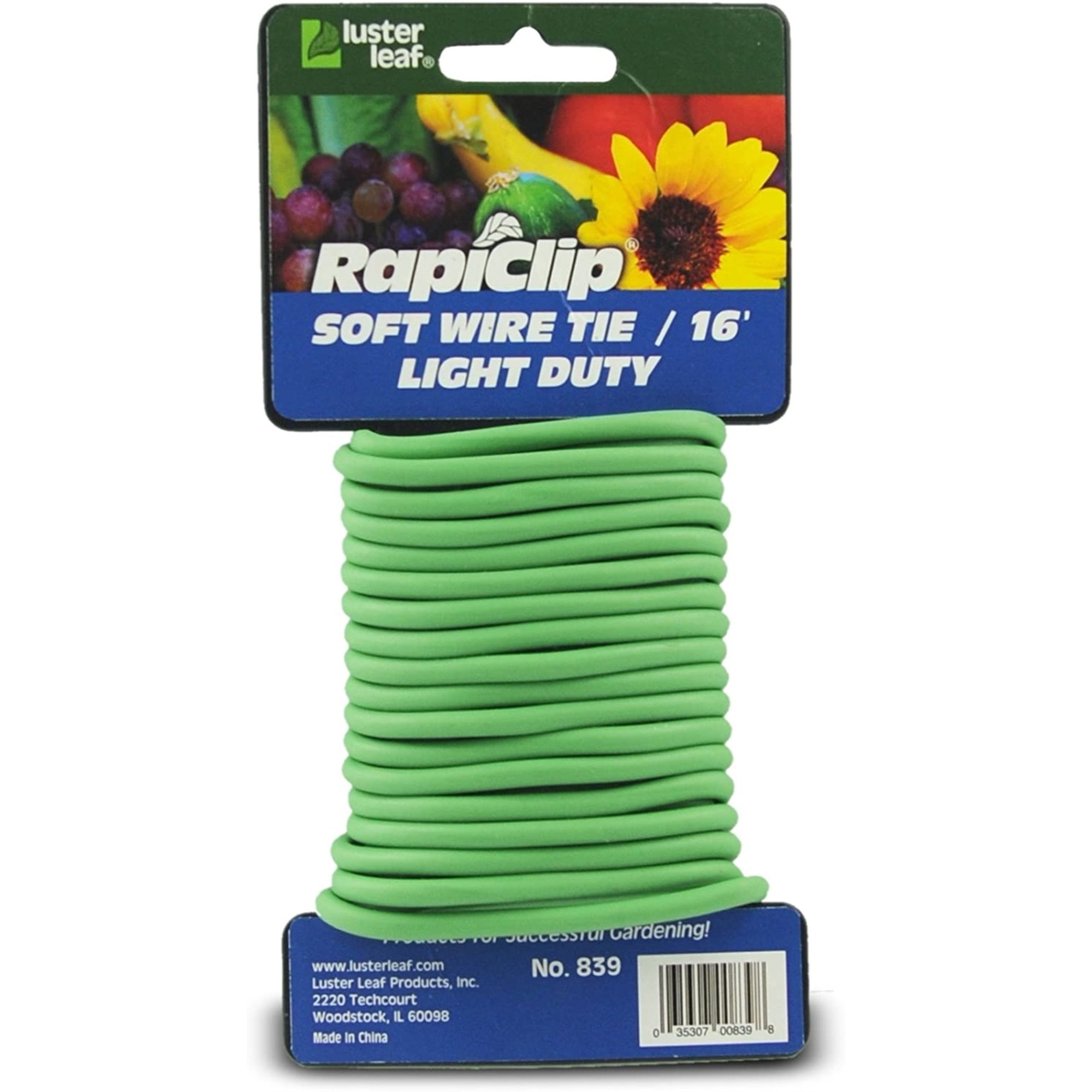 Luster Leaf Rapiclip Soft Wire Plant Tie – Light Duty, Green, 16ft