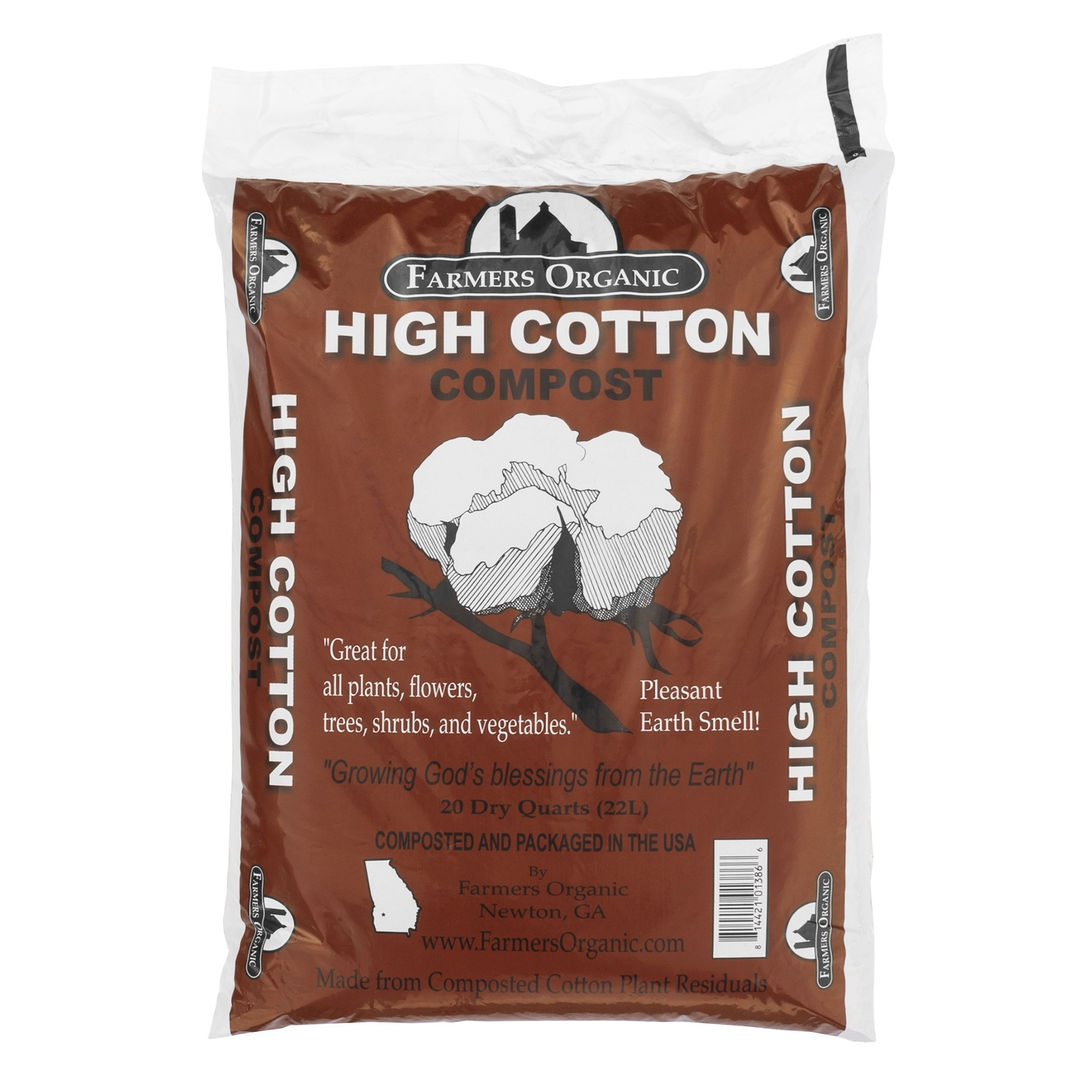 Farmers Organic High Cotton Compost Fertilizer and Soil Amendment, 20 Quart Bag