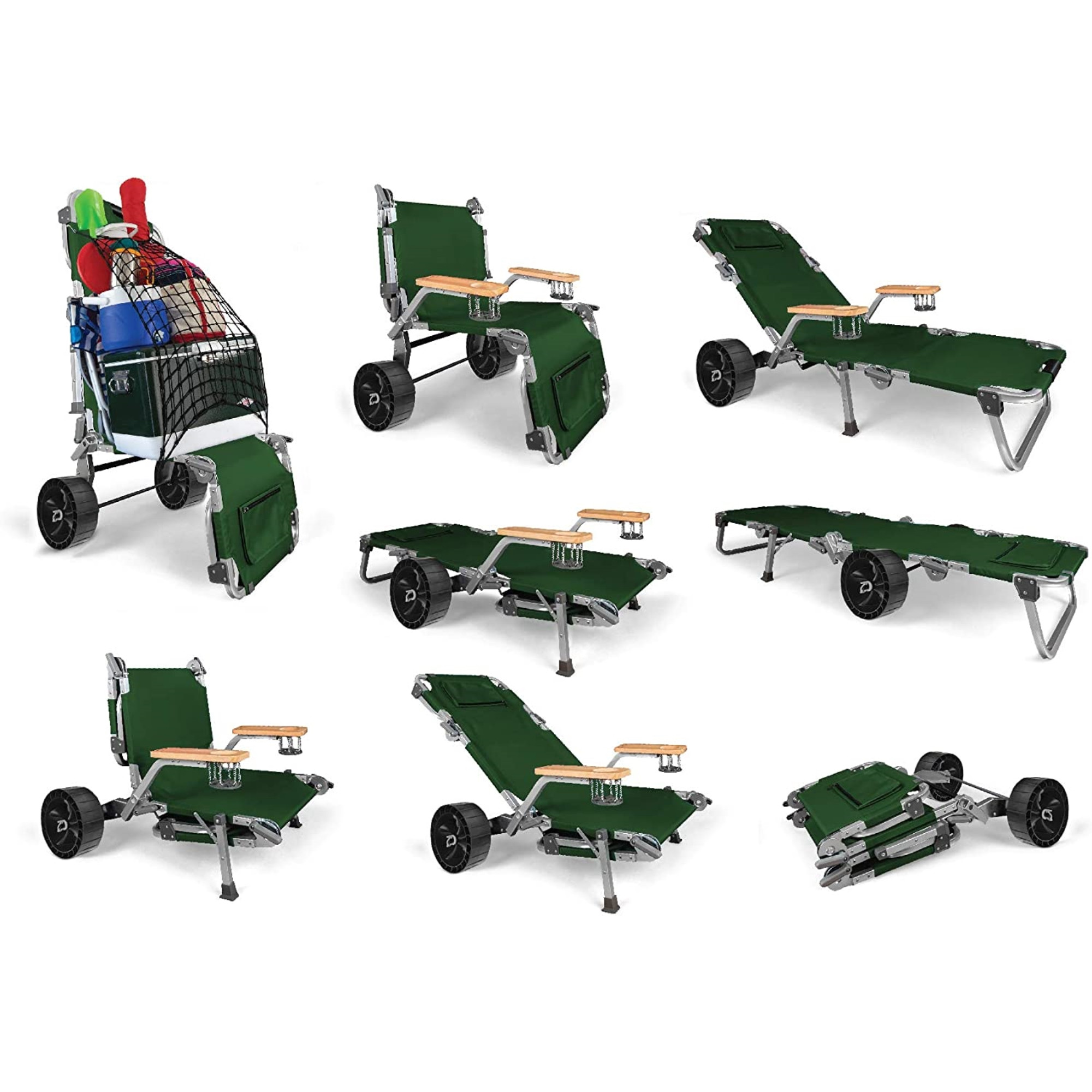 The Wanderr by OME Gear- 5 in 1 Transformable Unit, Hauling Cart, Beach Chair, Camp Chair, Reclinable Lounger, and Camping Cot, Evergreen