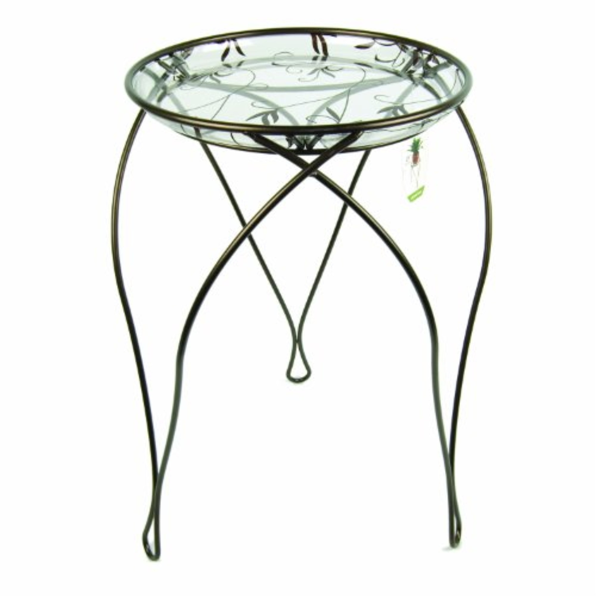 Plastec Elegance Metal Plant Stand with Decorative Plastic Saucer for Indoor or Outdoor Use, Dark Bronze, 21"