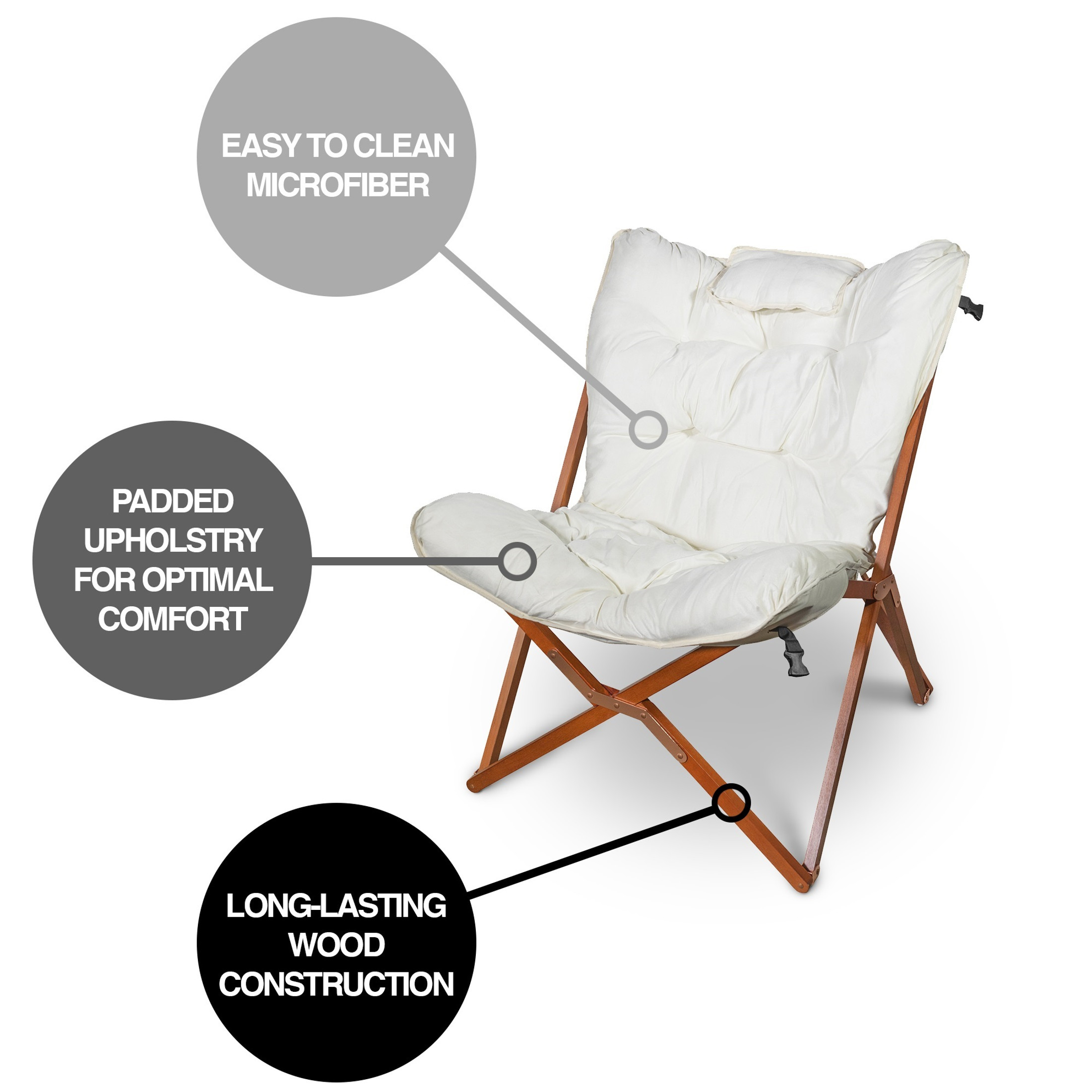 Zenithen Indoor Wood Butterfly Folding Accent Chair For Dorms, Bedrooms, and Living Rooms