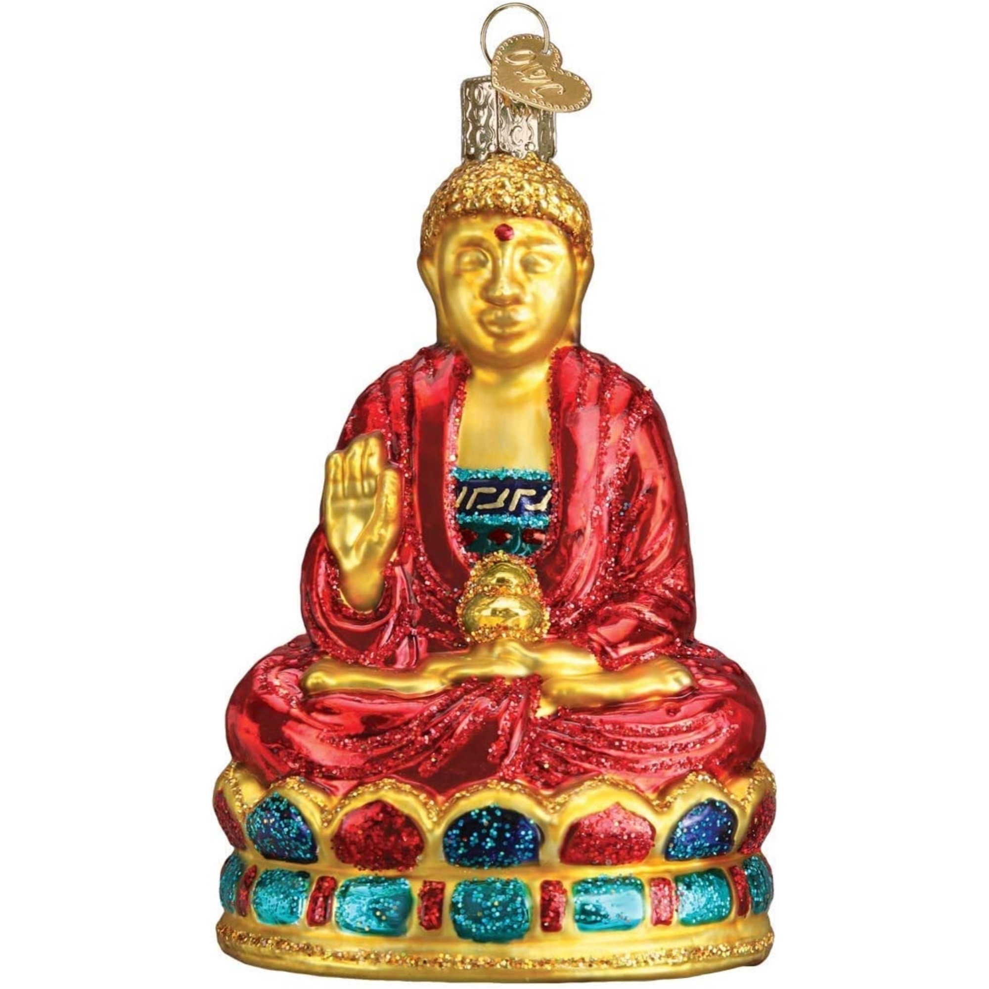 Old World Christmas Blown Glass Ornament for Christmas Tree, Red Buddha