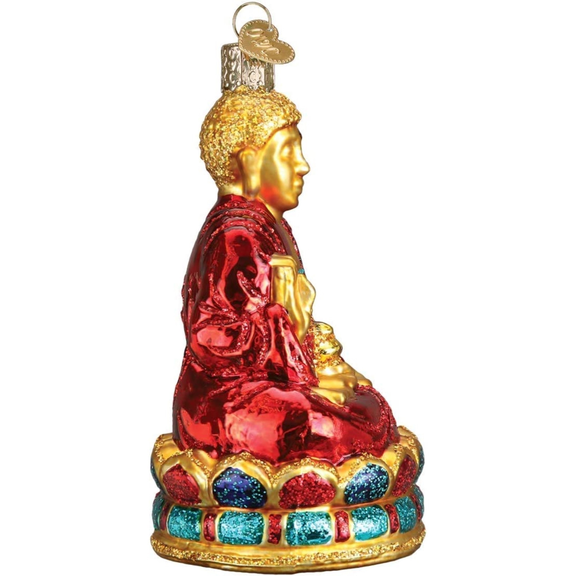 Old World Christmas Blown Glass Ornament for Christmas Tree, Red Buddha