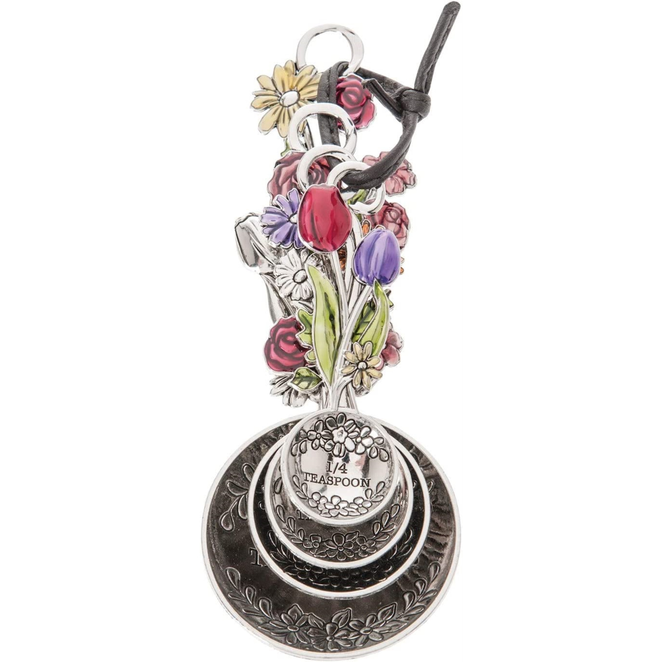 Ganz 4-Piece Zinc Alloy Measuring Spoon Set For Kitchen, Colorful Floral Bouquet
