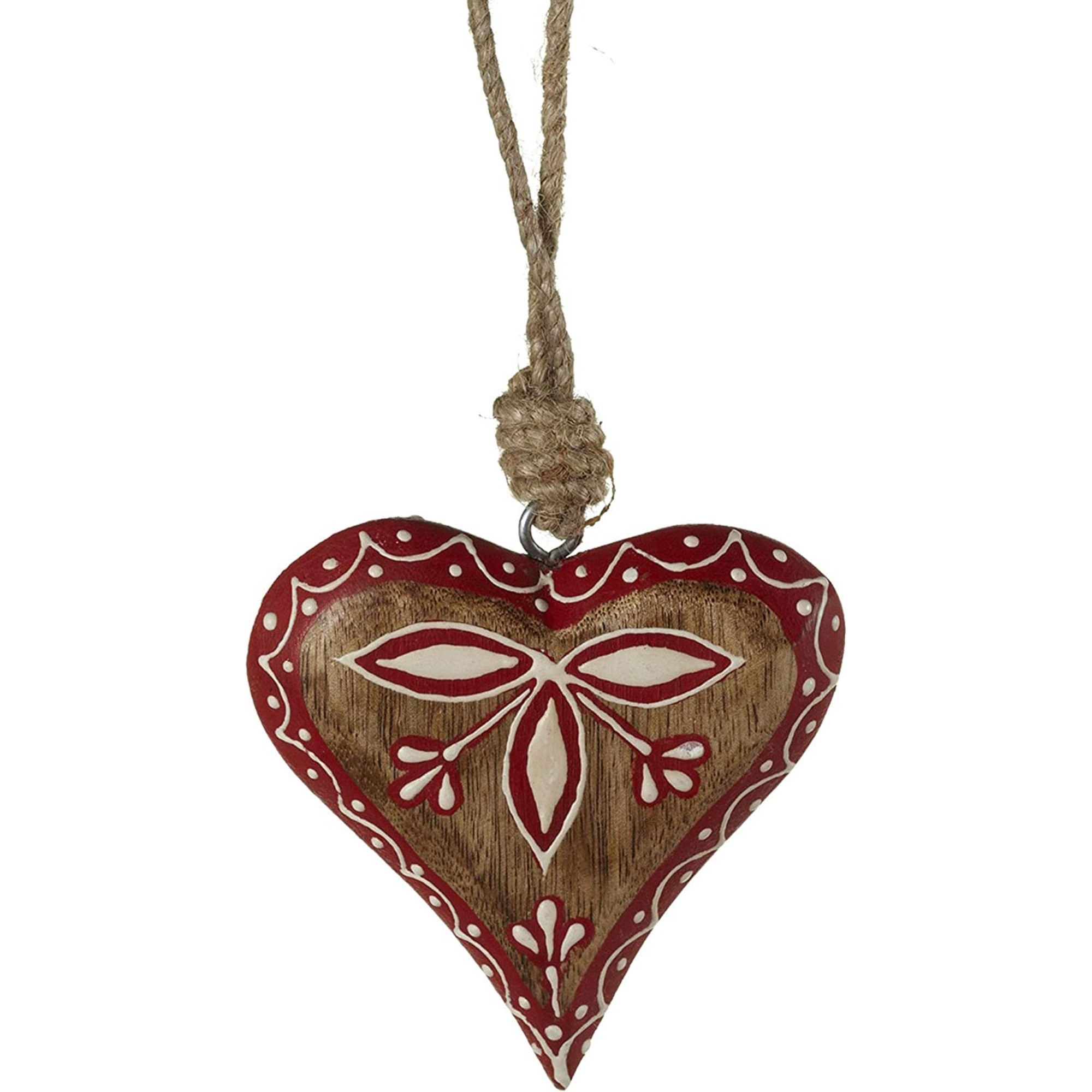 Ganz Natural Wooden Heart Ornament for Christmas Tree, Red, 1.2in