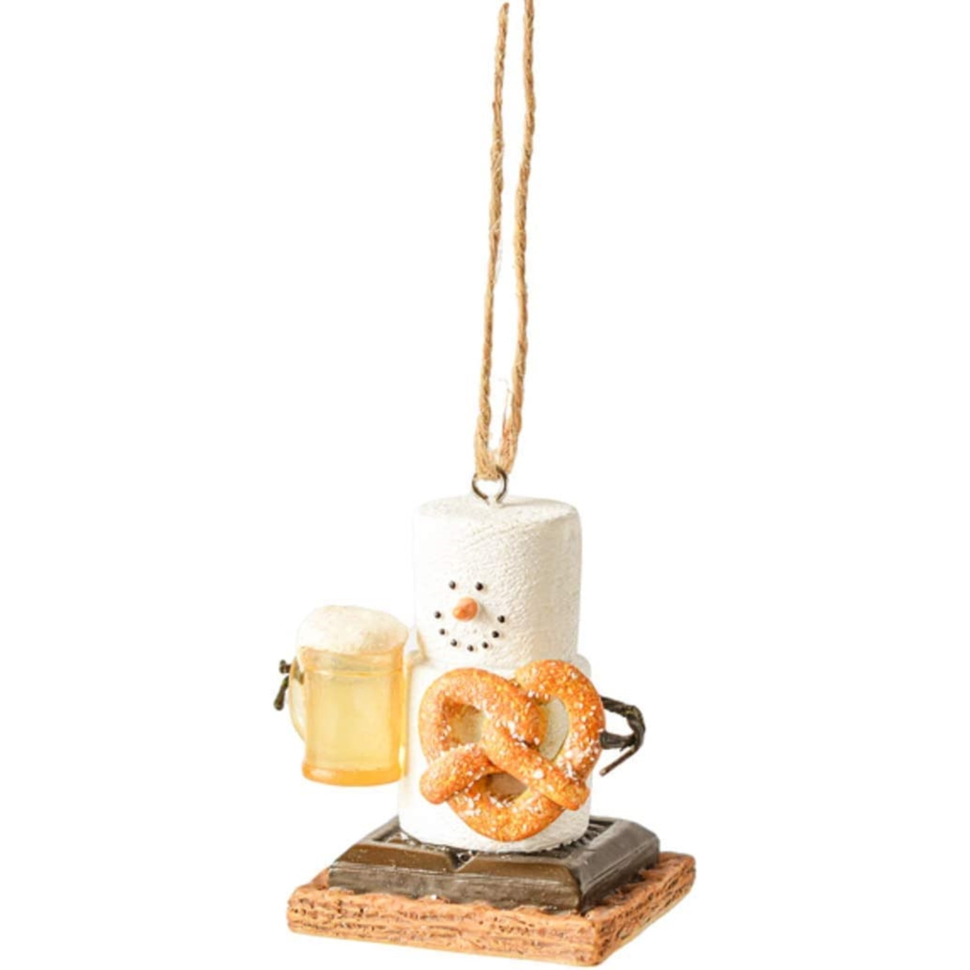 Ganz Resin Ornament for Christmas Tree, S’mores Snowman with Beer & Pretzel