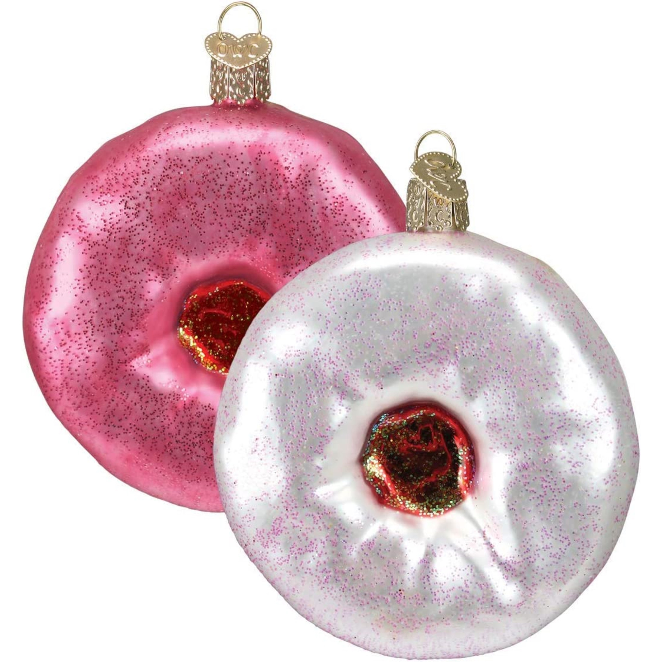 Old World Christmas Ornaments Frosted Donut Glass Blown Ornaments, Assorted Colors (Pack of 2)