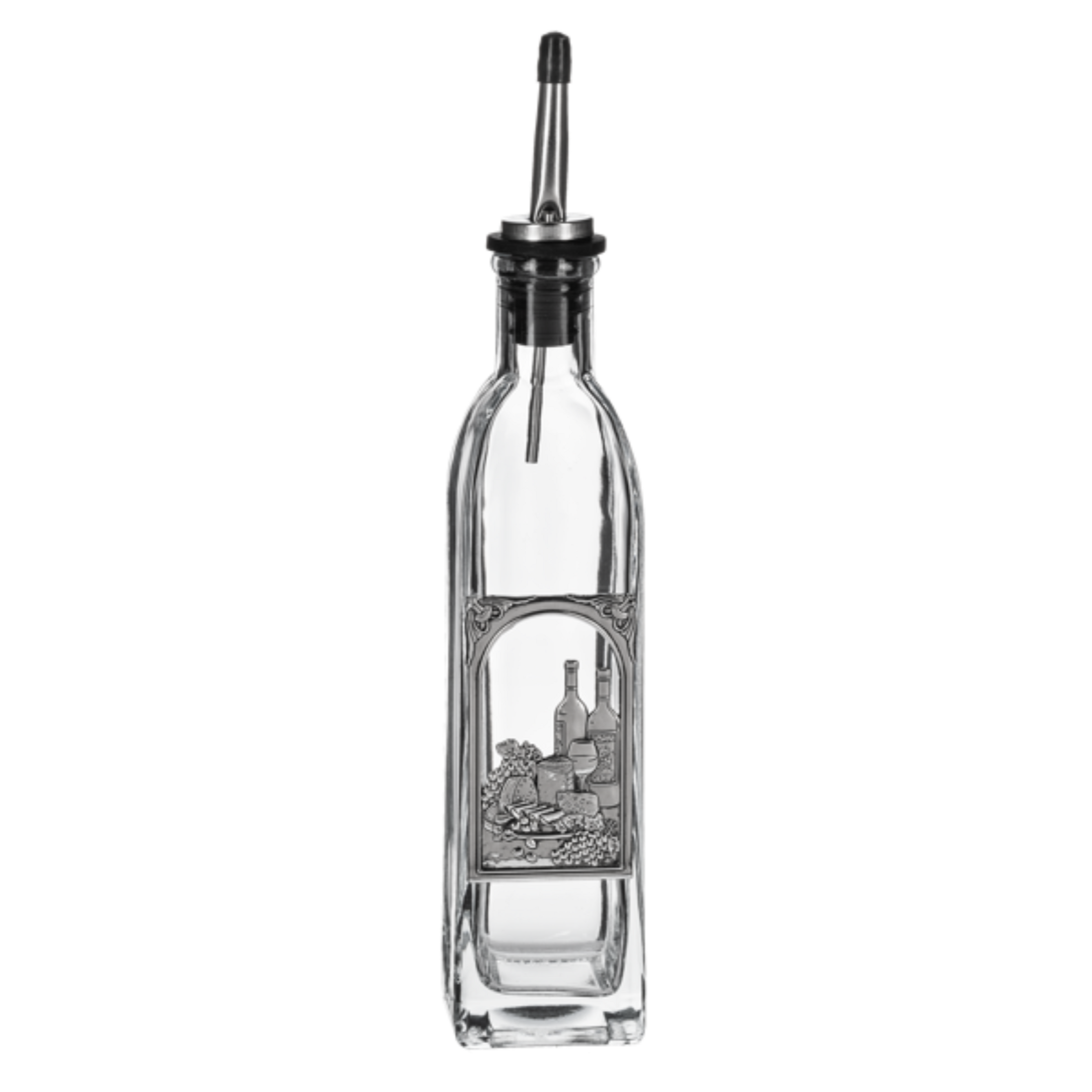 Ganz Etched Wine and Cheese Glass Cooking Oil Pour Bottle, Clear