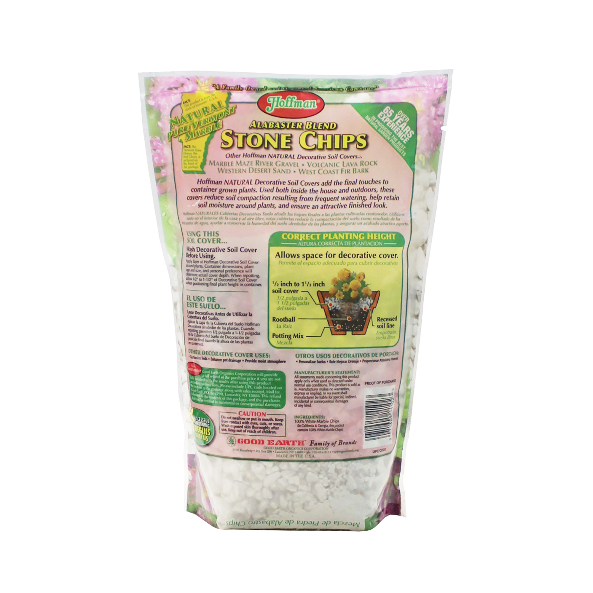 Hoffman Alabaster Blend Stone Chips Permanent Decorative Soil Cover, Pure Vermont Marble, 2 Dry Quarts