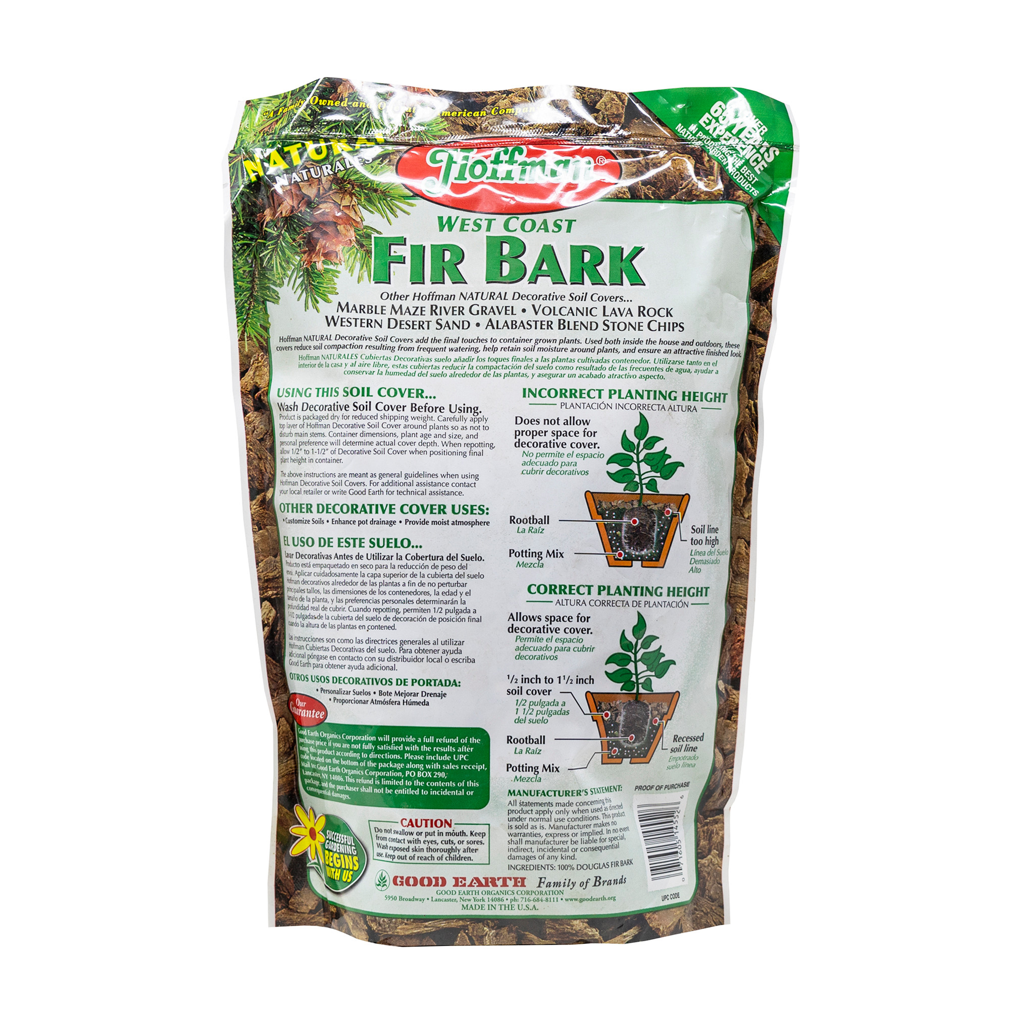 Hoffman West Coast Fir Bark — Decorative Moisture-Retaining Soil Cover for Plants — 2 qt