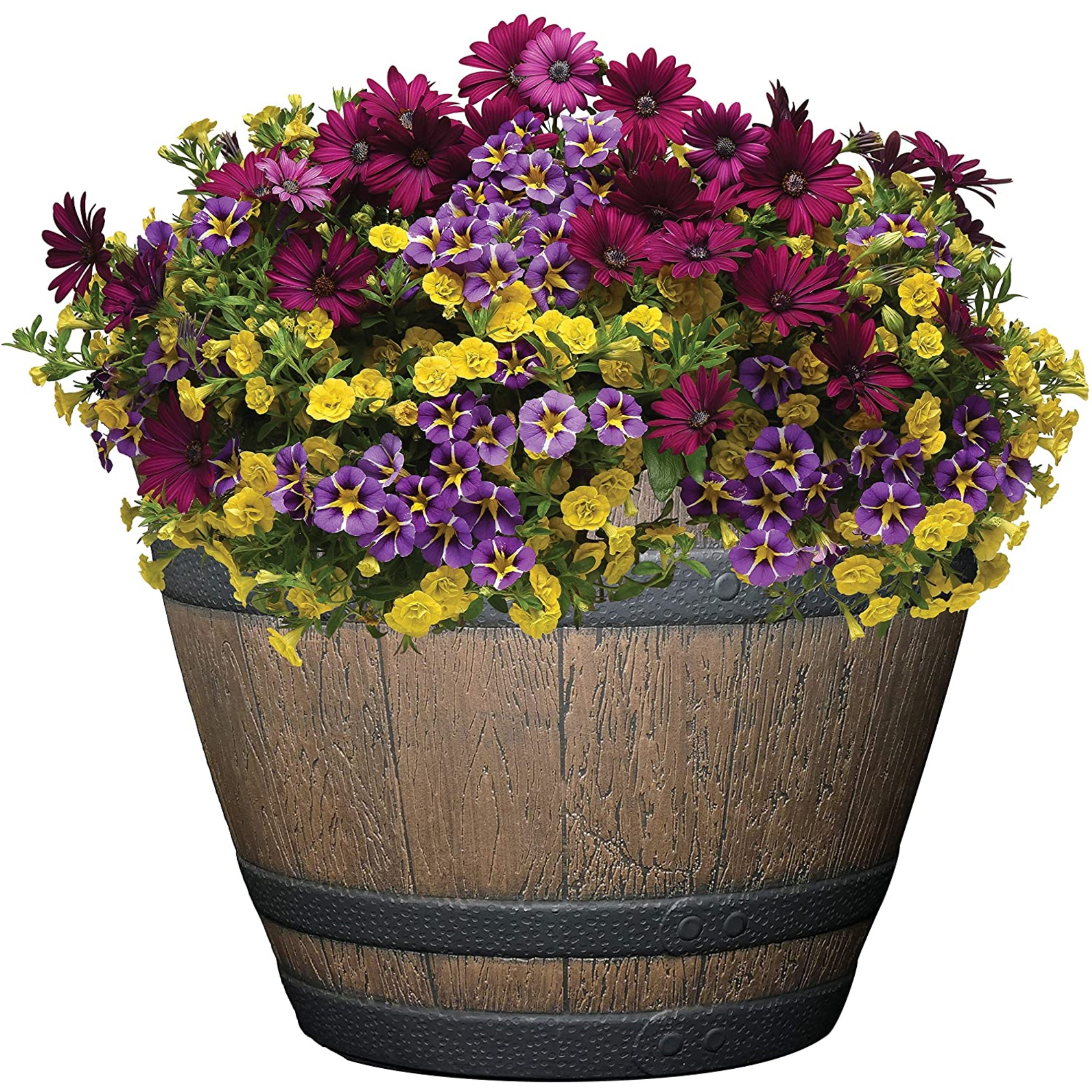 Classic Home and Garden Whiskey Resin Flower Pot Barrel Planter