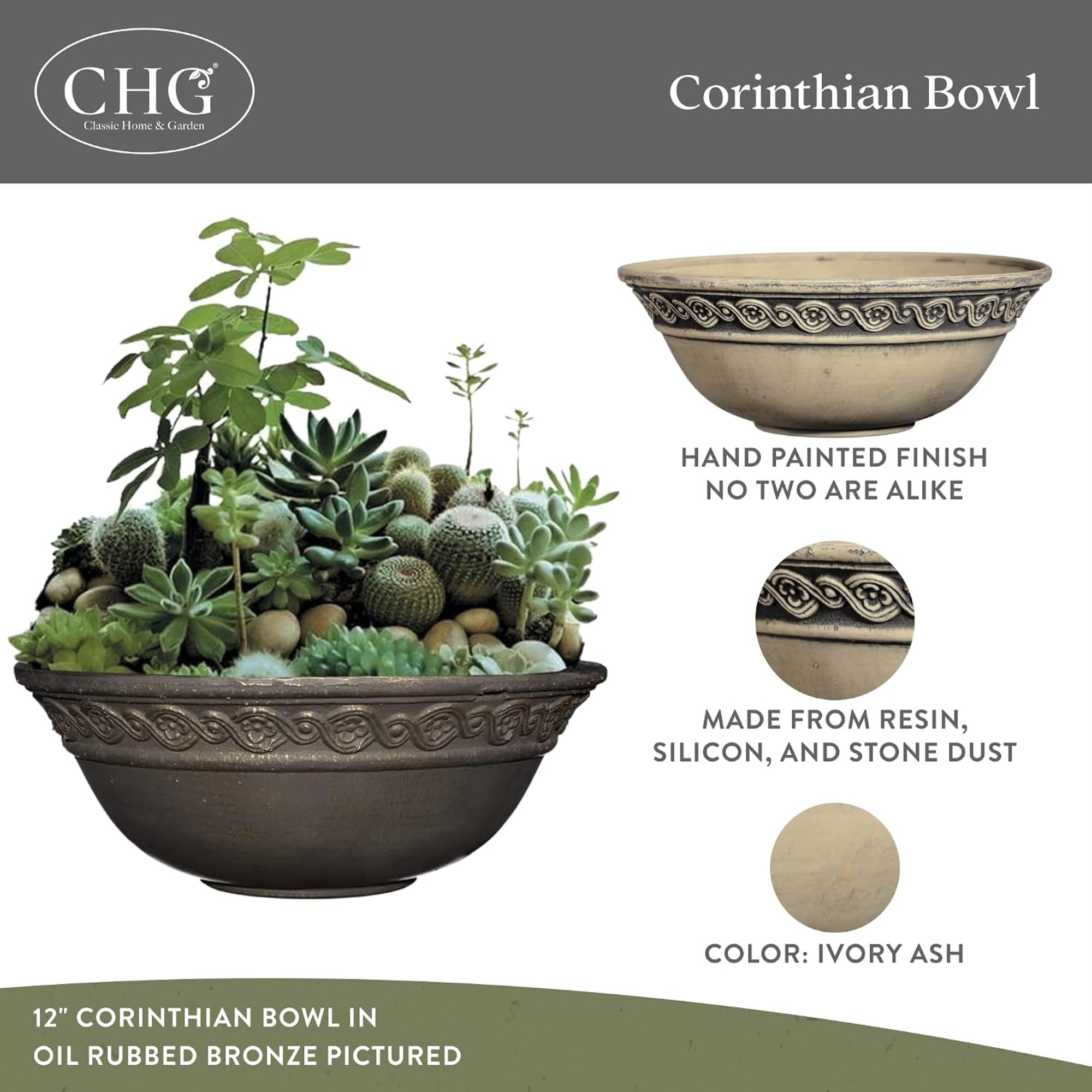 Classic Home and Garden Corinthian Resin Flower Pot Planter Bowl