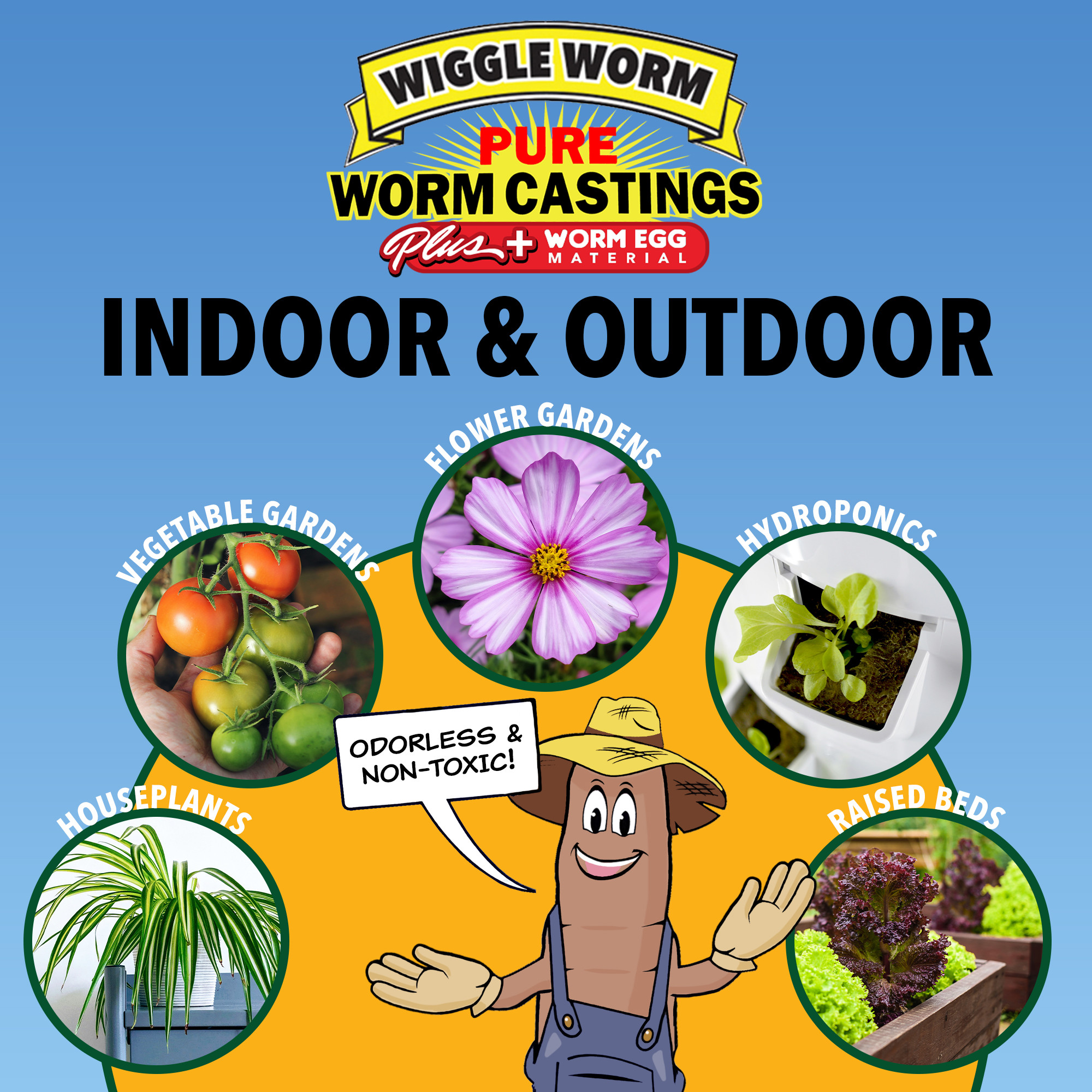 Wiggle Worm 100% Pure Worm Castings Plus Worm Egg Material, 40lbs – Fertilizer and Soil Amendment for Indoor and Outdoor Gardening to Improve Soil Fertility and Aeration - 100% Organic and Odor Free